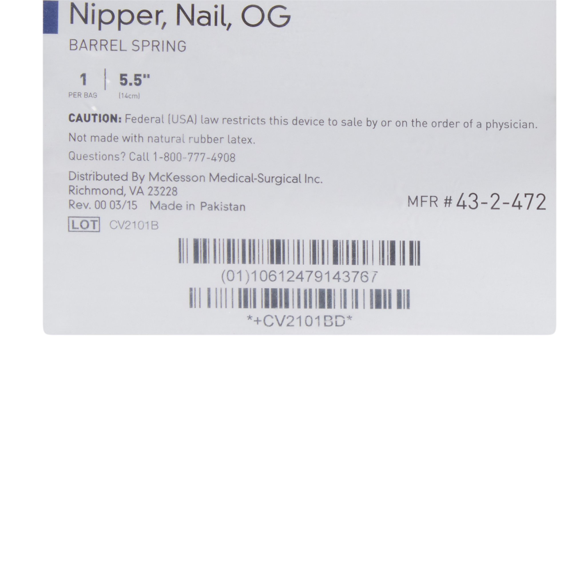 McKesson Brand 43-2-472 - McKesson Nail Nipper, Concave Jaw, 5.5 Inches - 1/Each
