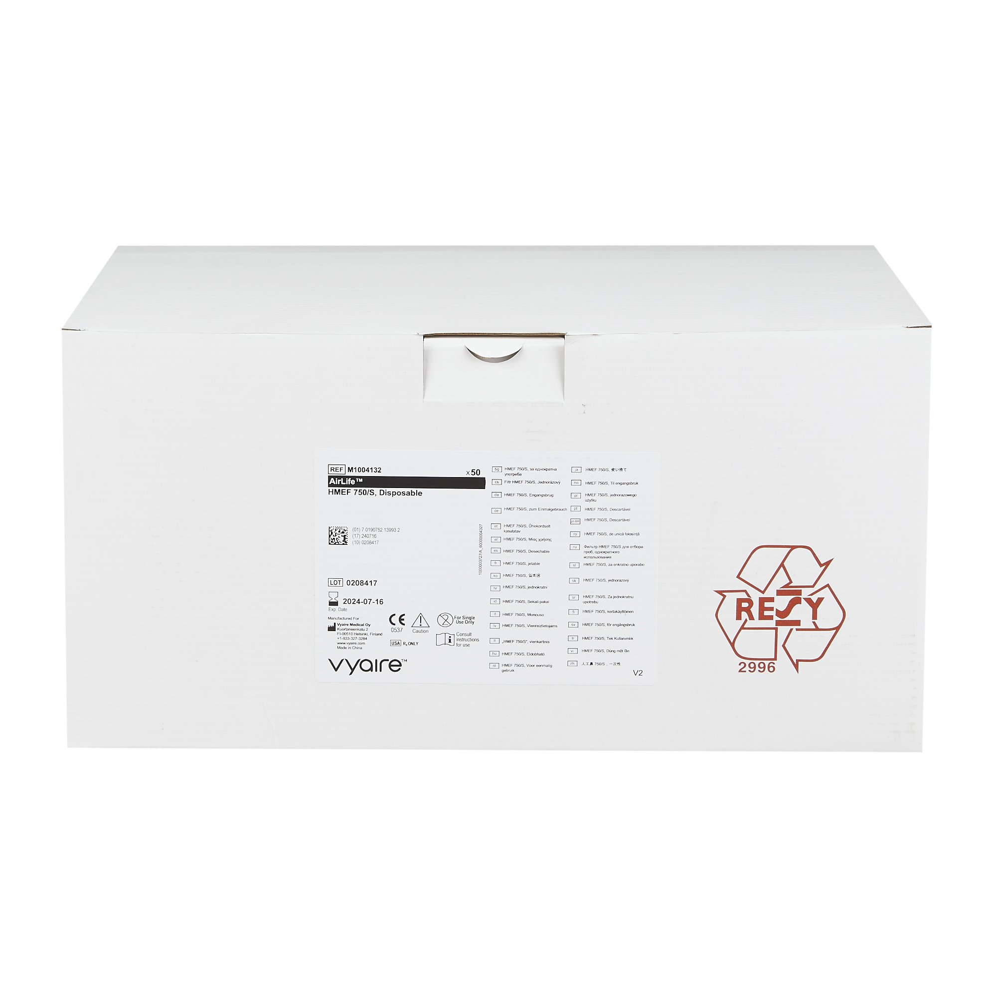 Sun Med M1004132 - AirLife® HMEF 750/S Filtered Heat and Moisture Exchanger - 1/Each, 50/Pack