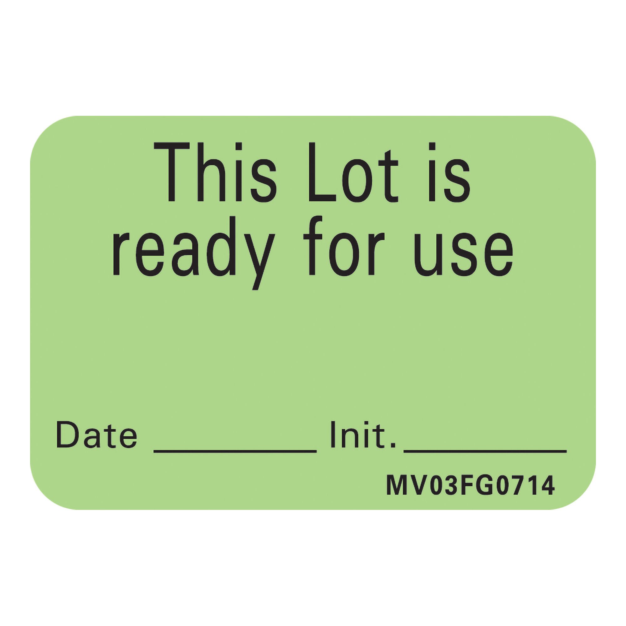 PDC Healthcare - MV03FG0714 MedVision® "This Lot is Ready for Use" Write-On Label