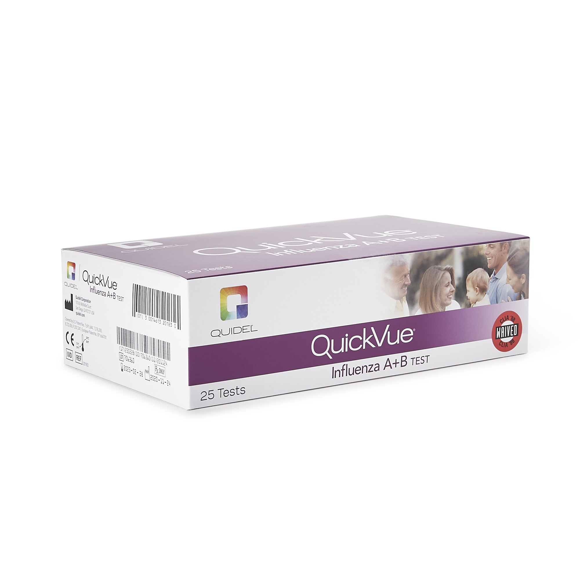 Quidel 20183 - QuickVue® Influenza A + B Infectious Disease Immunoassay Respiratory Test Kit - 25/Kit, 250/Case