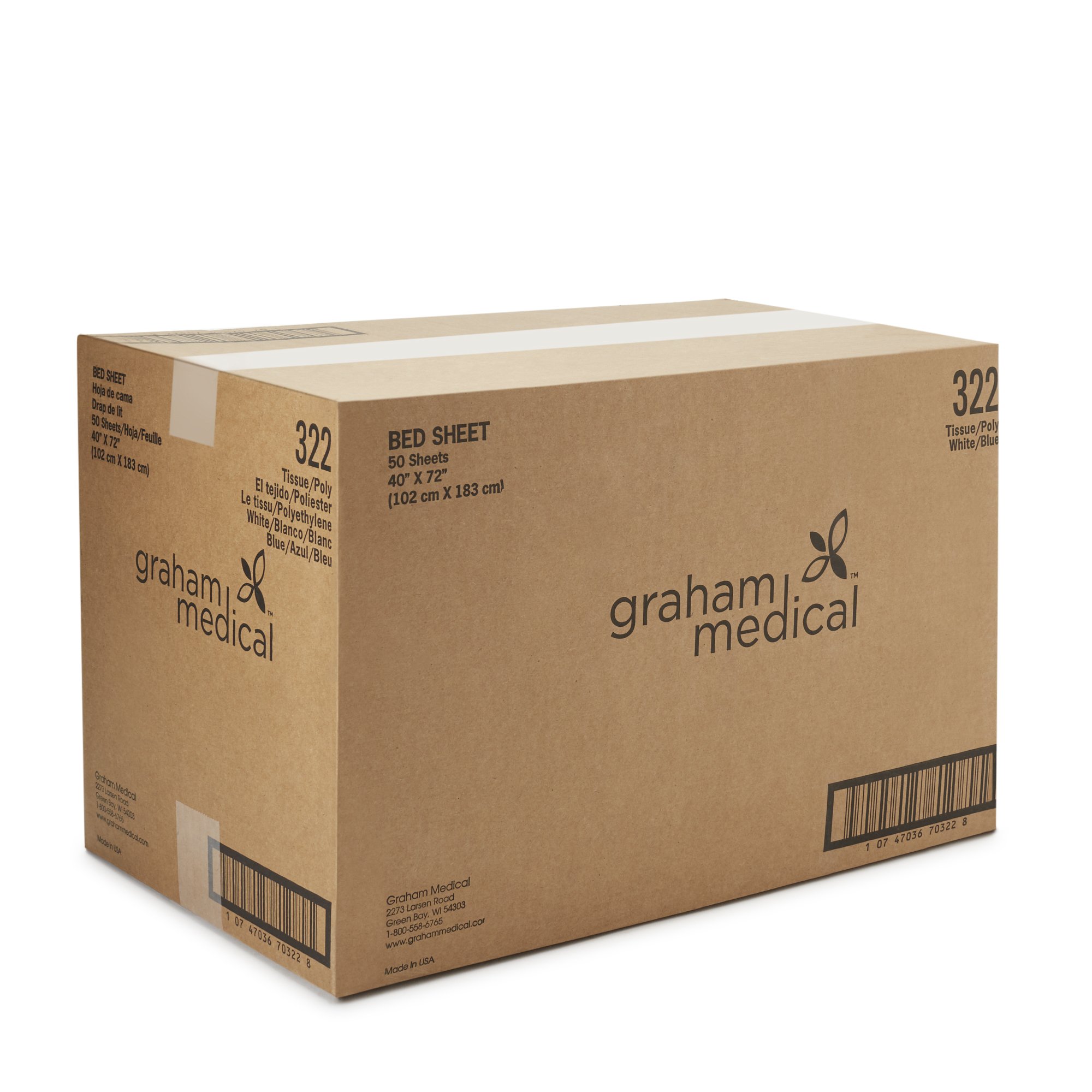 Graham Medical Products 70322N - Graham Medical White/Blue Flat Stretcher Sheet, 40 x 72 Inch - 50/Case
