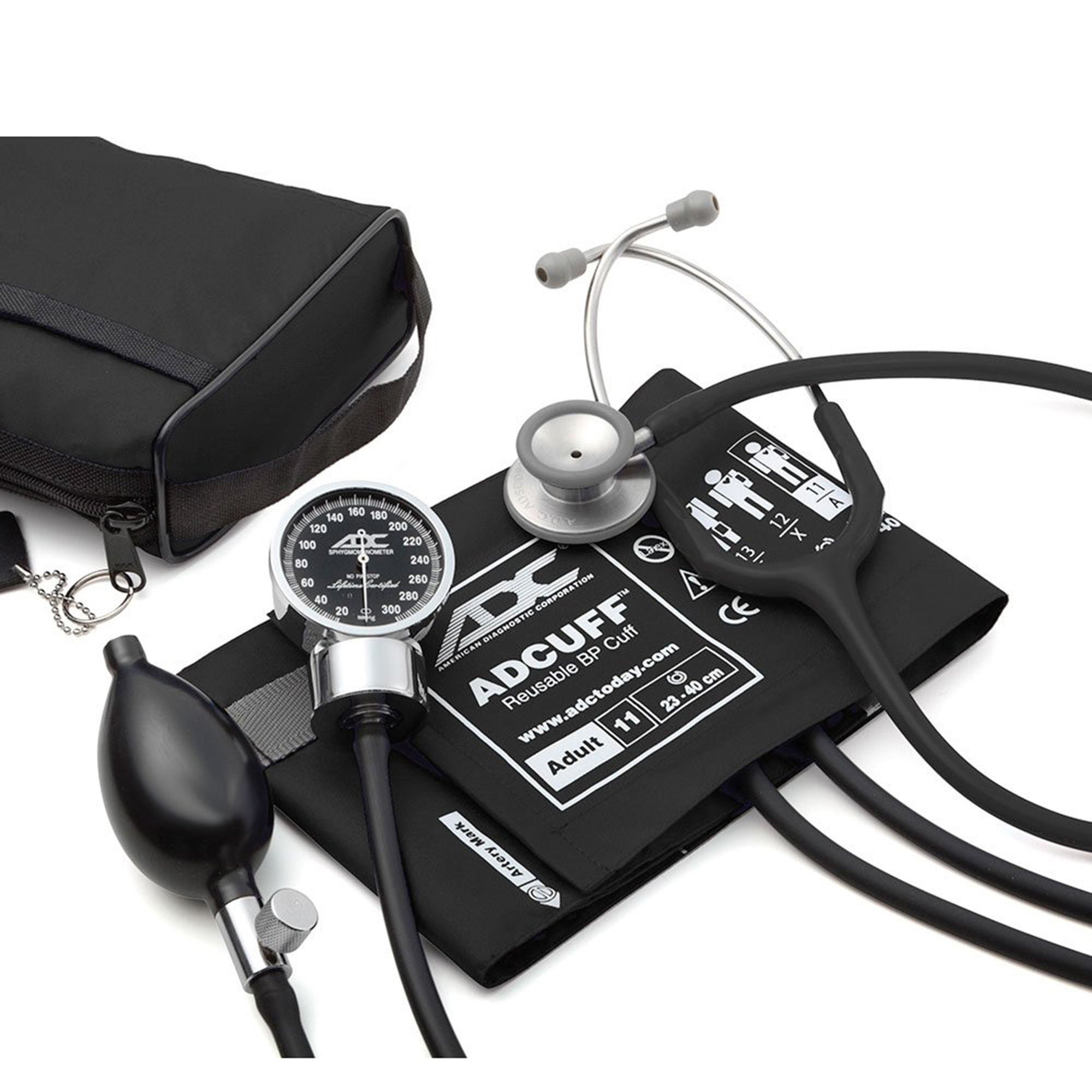 American Diagnostic Corp - 778-603-11ABK Reusable Aneroid / Stethoscope Set Pro's Combo III™ 23 to 33 cm Adult Cuff Dual Head Clinician Stethoscope Pocket Aneroid