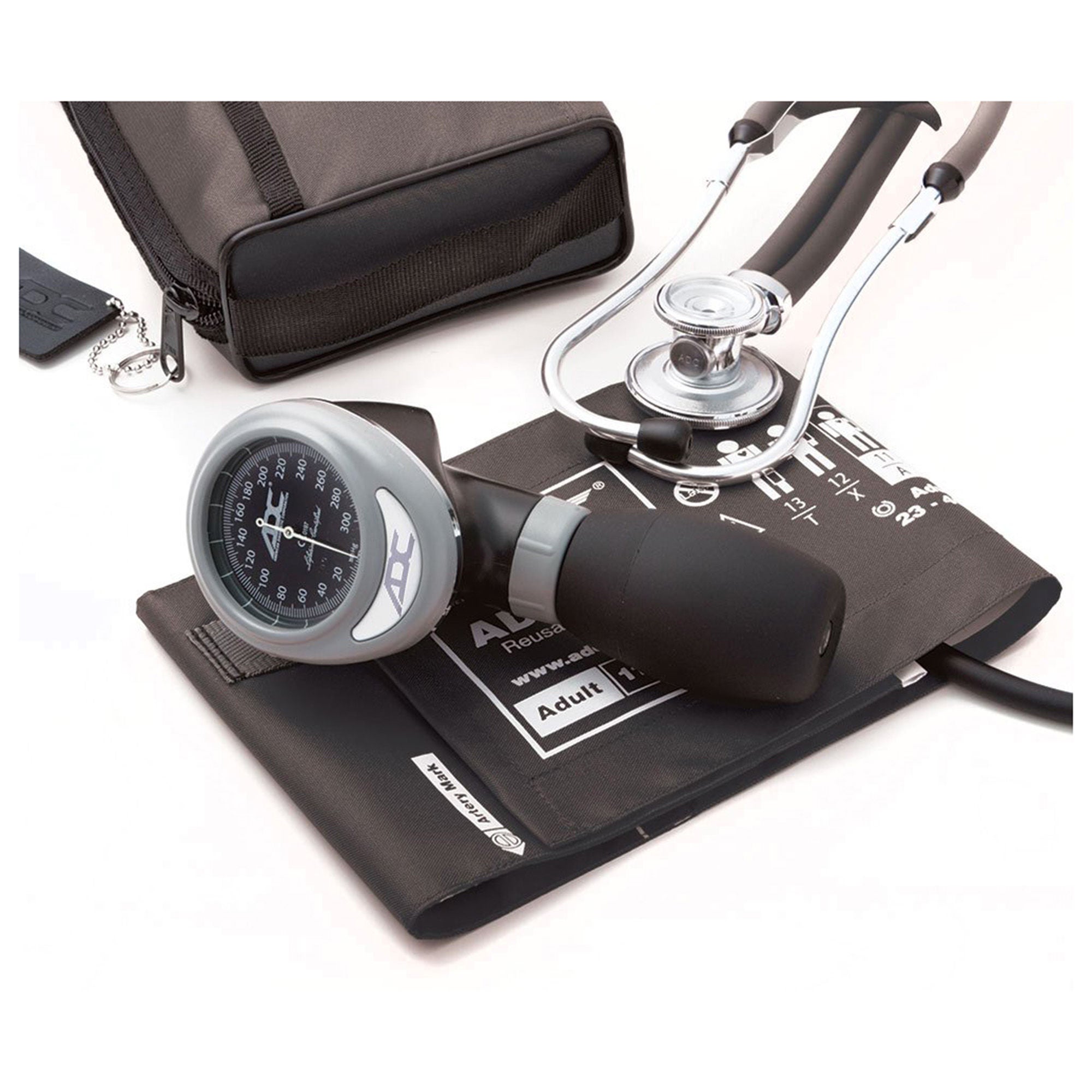 American Diagnostic Corp - 788-641-11ABK Reusable Aneroid / Stethoscope Set Pro's Combo III™ 23 to 33 cm Adult Cuff Dual Head Sprague Stethoscope Palm Aneroid