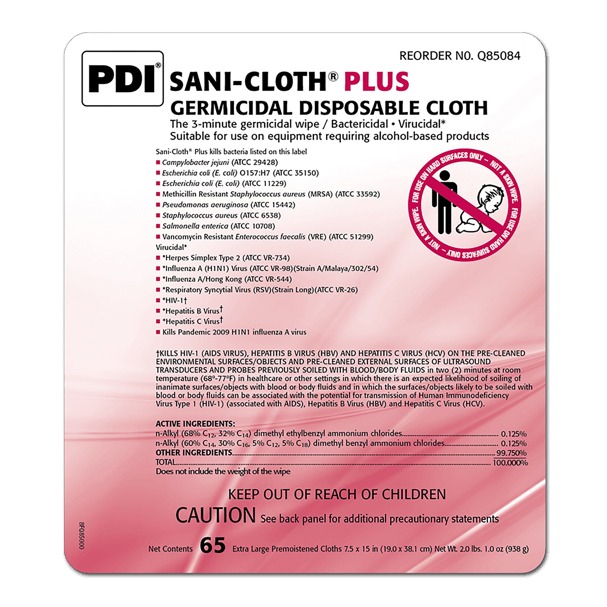 Professional Disposables Q85084 - Sani-Cloth Plus Germicidal Wipe Disinfectant Cleaner, 7.5 x 15 Inch - 65/Box, 390/Case