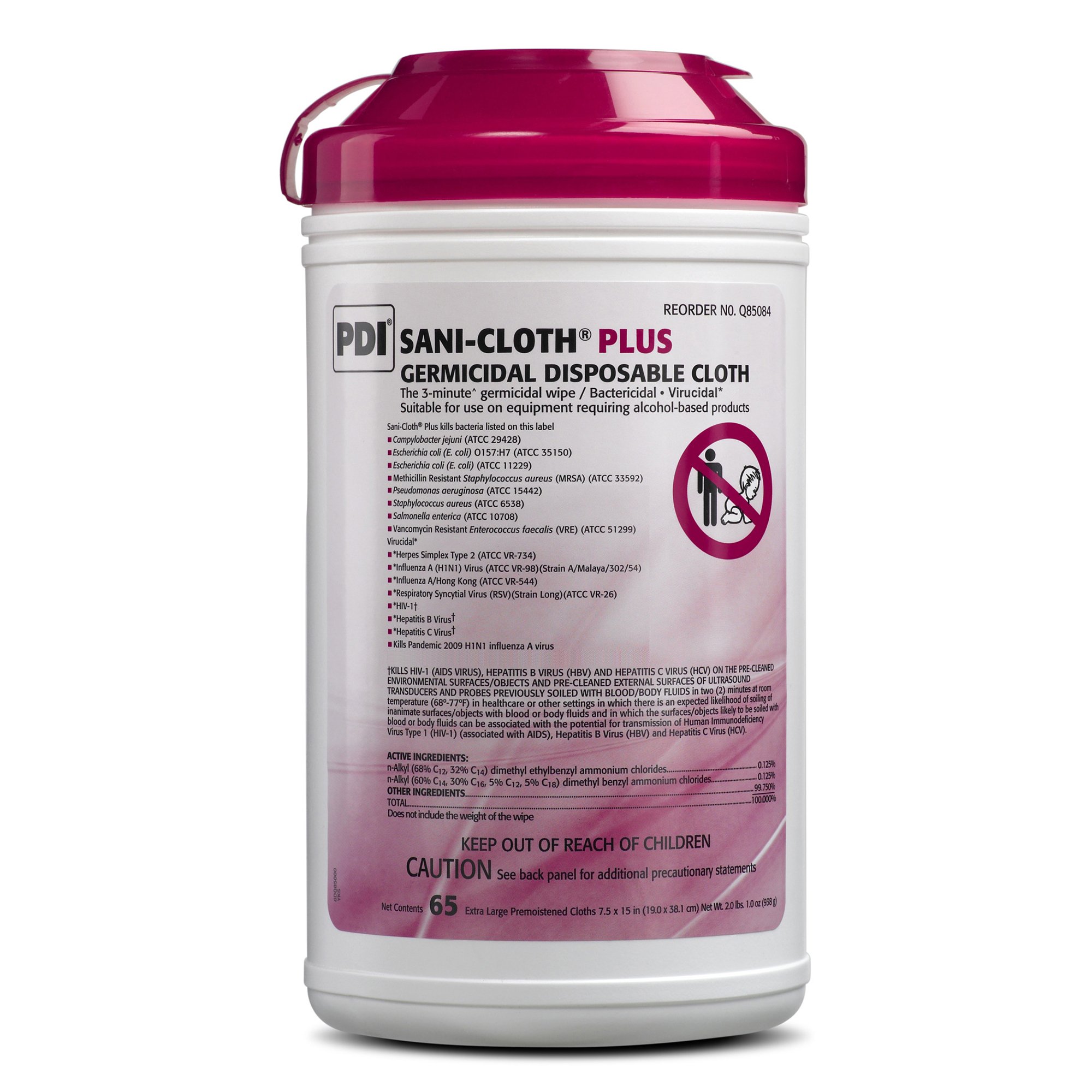Professional Disposables Q85084 - Sani-Cloth Plus Germicidal Wipe Disinfectant Cleaner, 7.5 x 15 Inch - 65/Box, 390/Case