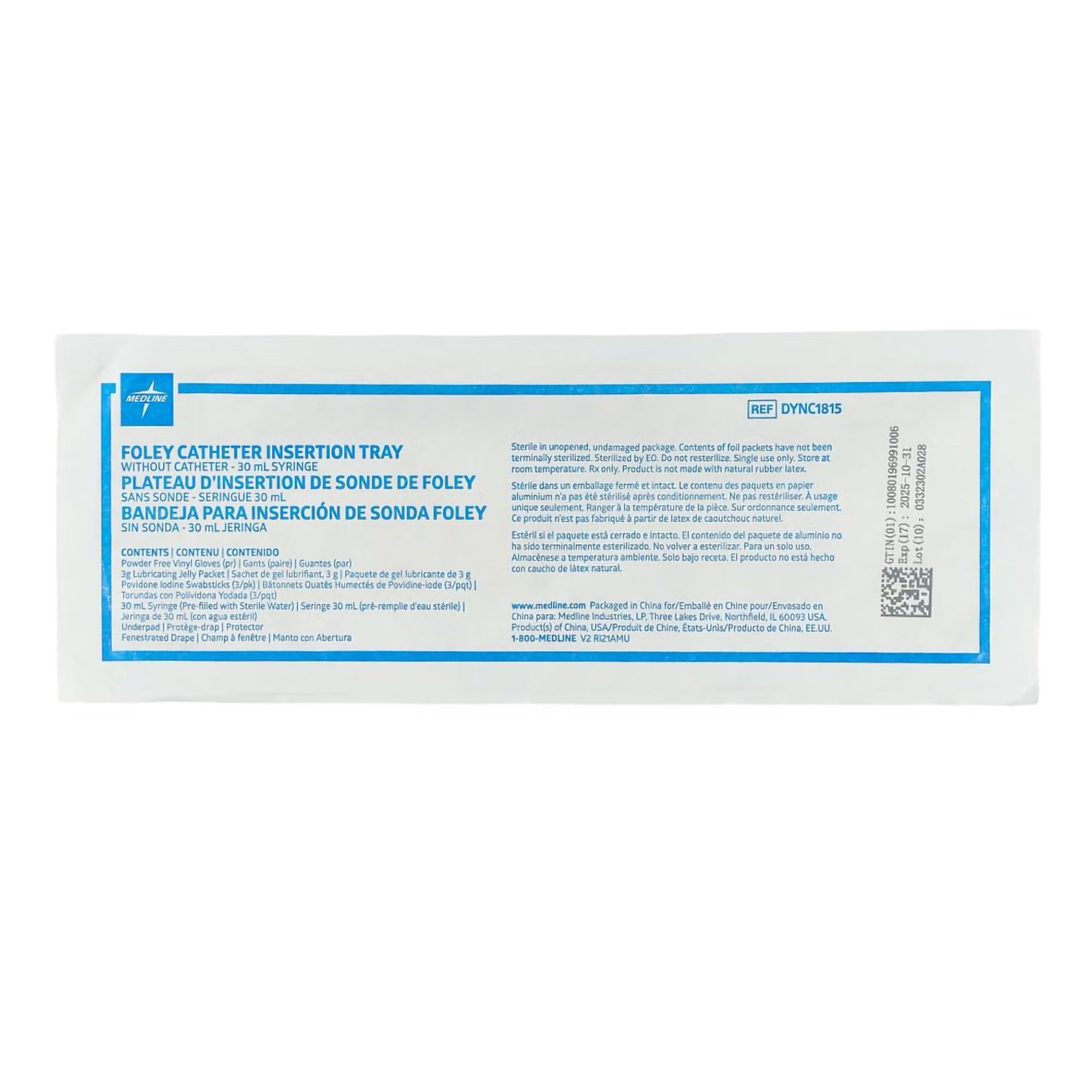 Medline - DYNC1815 Catheter Insertion Tray Medline Foley Without Catheter