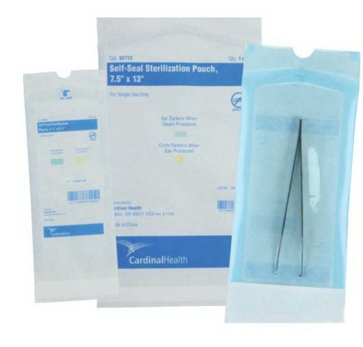 Cardinal - 92168 Sterilization Pouch Cardinal Health™ Ethylene Oxide (EO) Gas / Steam 8 X 16 Inch White / Blue Self Seal Paper / Film