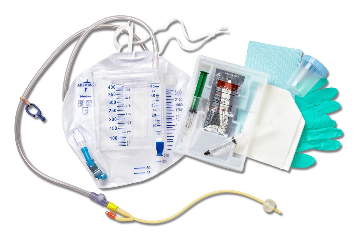Medline - DYND11003 Indwelling Catheter Tray Medline Closed System / Foley 16 Fr. 5 cc Balloon Silicone Elastomer