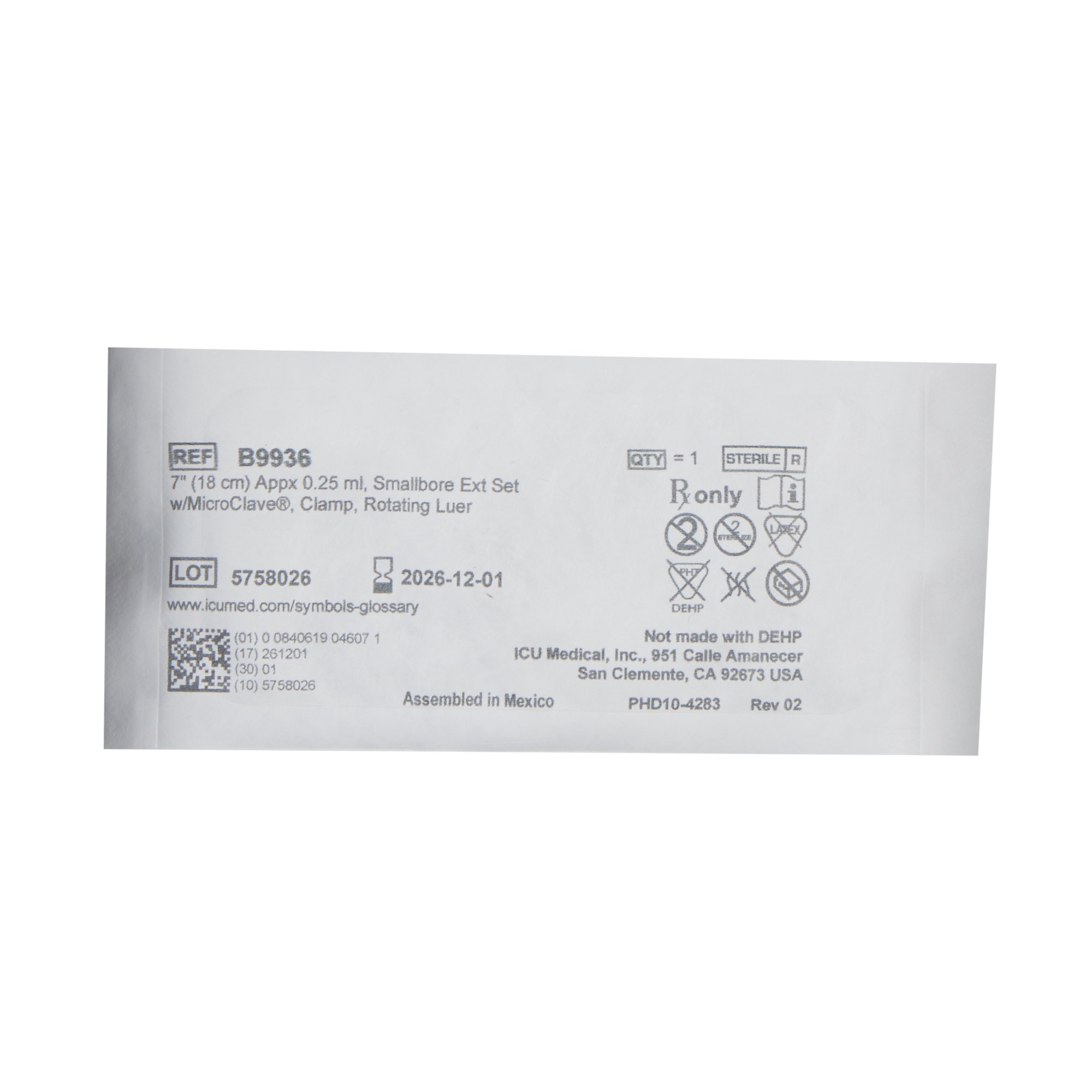 ICU Medical B9936 - Bravo 24® Extension Set - 1/Each, 50/Case