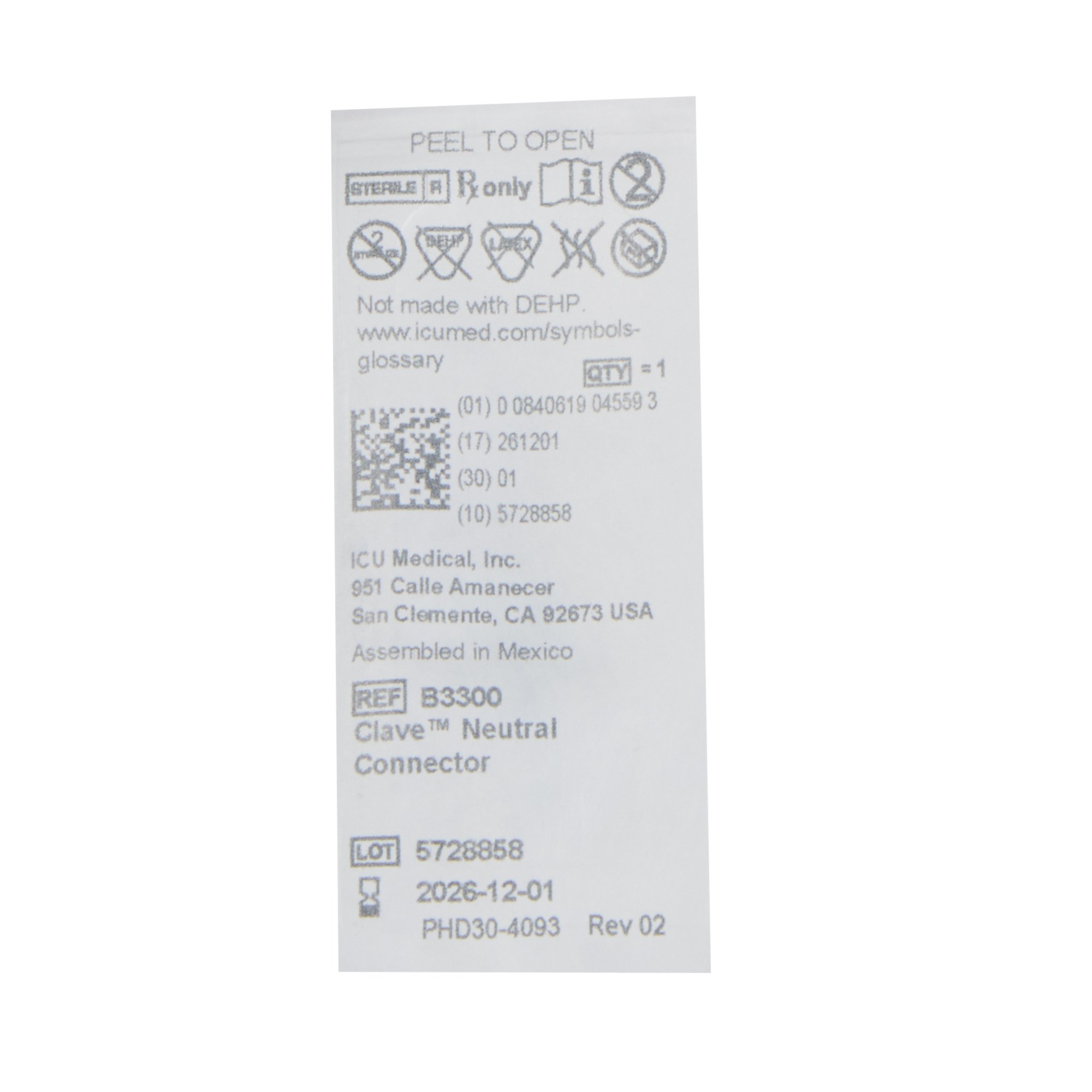 ICU Medical - B3300 ICU Medical Microclave Connector