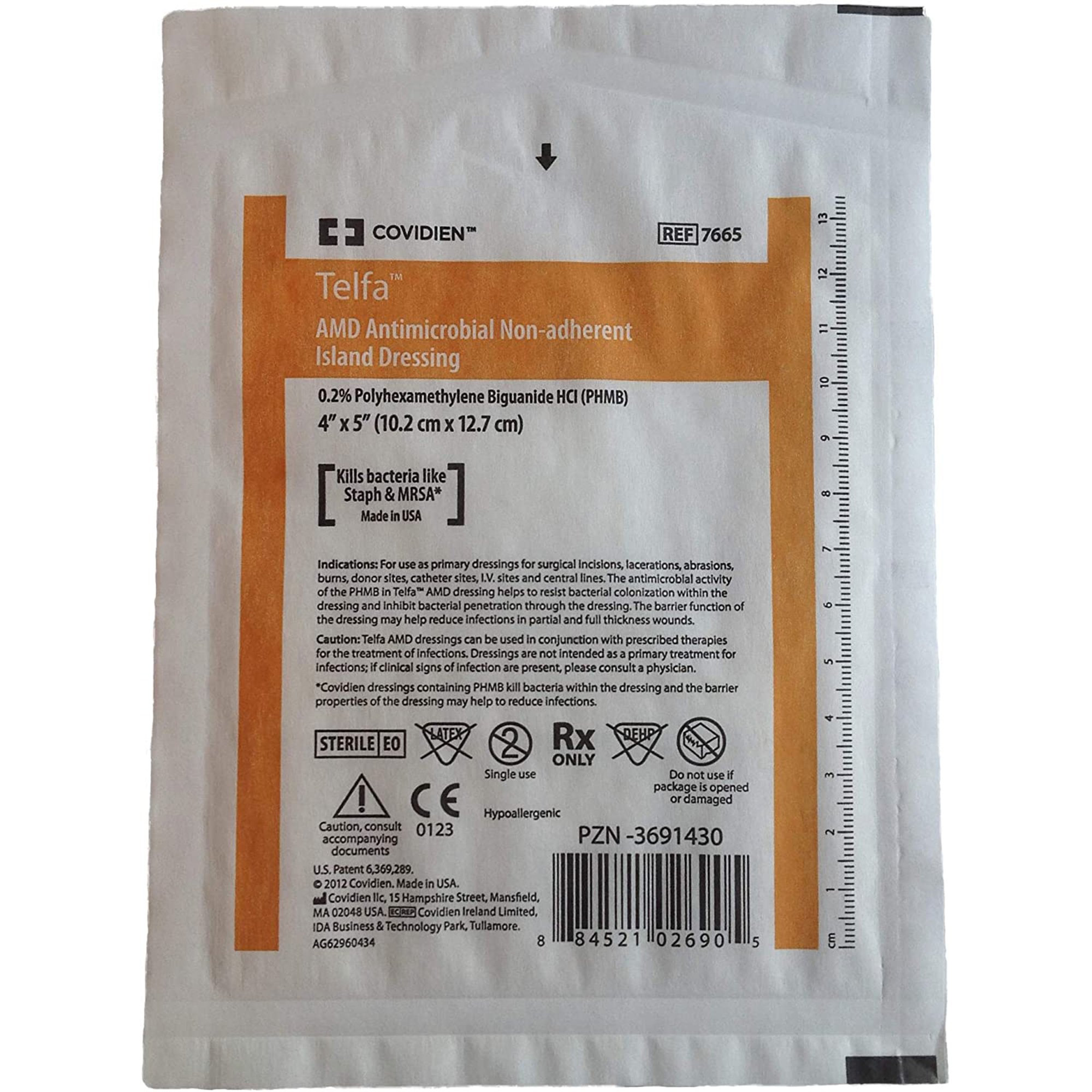 Cardinal 7665 - Covidien™ Telfa™ Impregnated Antimicrobial Dressing, 4 x 5 Inch - 1/Each, 25/Tray, 200/Case