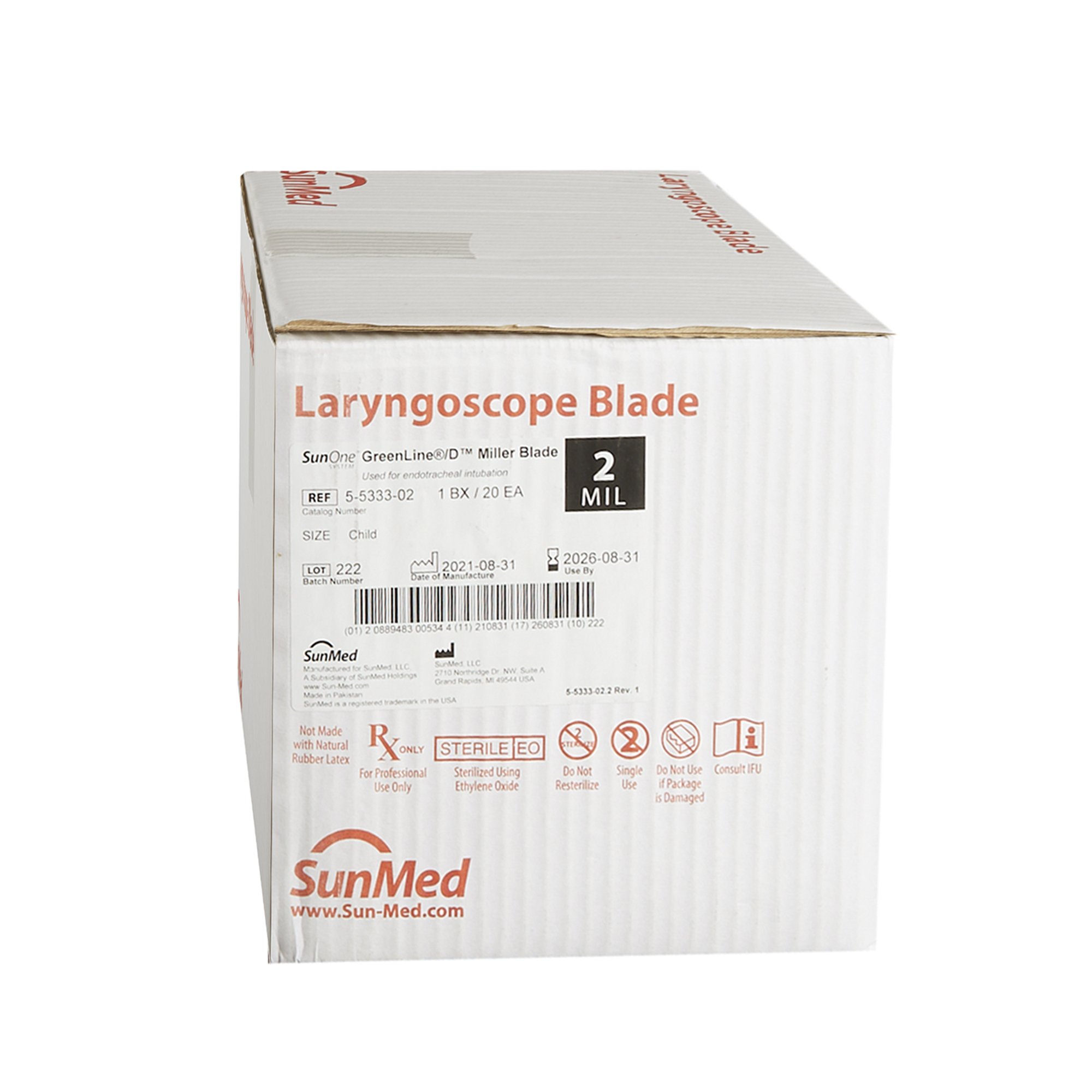 Sun Med 5-5333-02 - GreenLine® / D Laryngoscope Blade - 1/Each, 20/Box