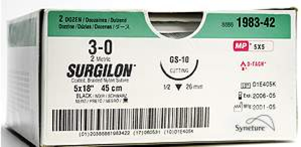 Covidien - SBS-1883G Nonabsorbable Suture with Needle Surgilon™ Nylon P-12 3/8 Circle Precision Reverse Cutting Needle Size 3-0 Braided