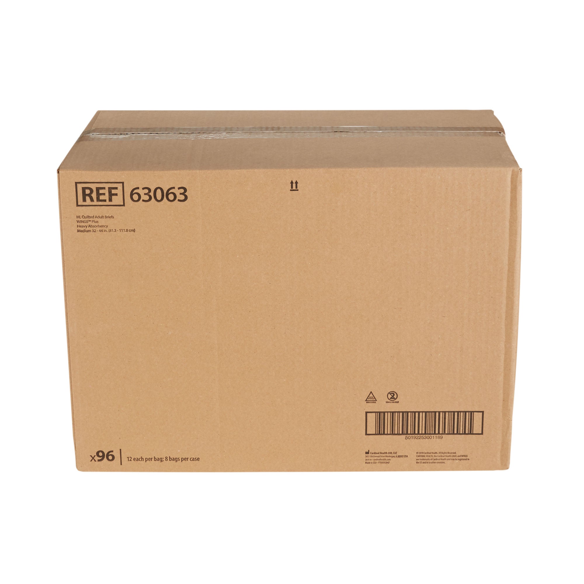 Cardinal - 63063 Incontinence Brief Wings™ Plus Adult Medium Unisex Disposable Heavy Absorbency