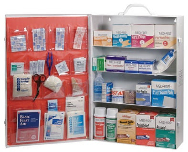 Medique Products - 734M1 First Aid Cabinet Portable / Wall Mount Stainless Steel Without Drawers 4 Shelves Two Latch