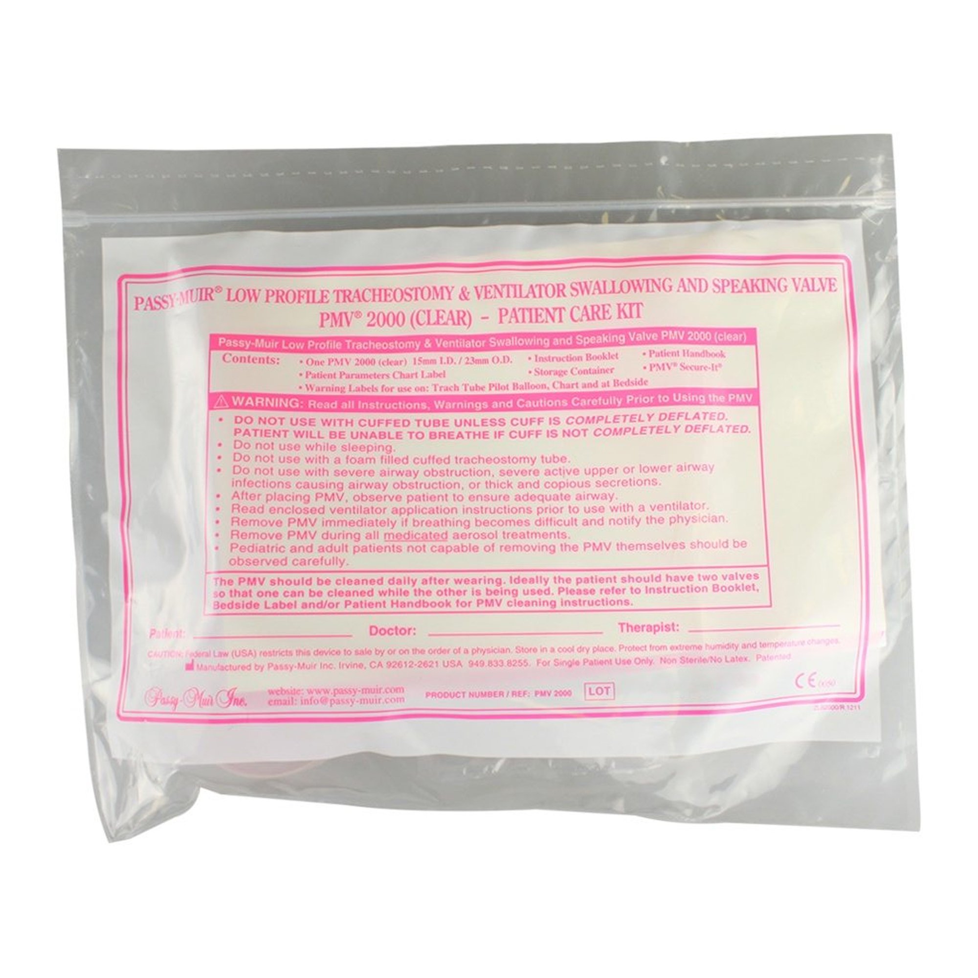 Passy-Muir PMV2000 - PMV™ Tracheostomy & Ventilator Swallowing and Speaking Valve, Clear - 1/Each
