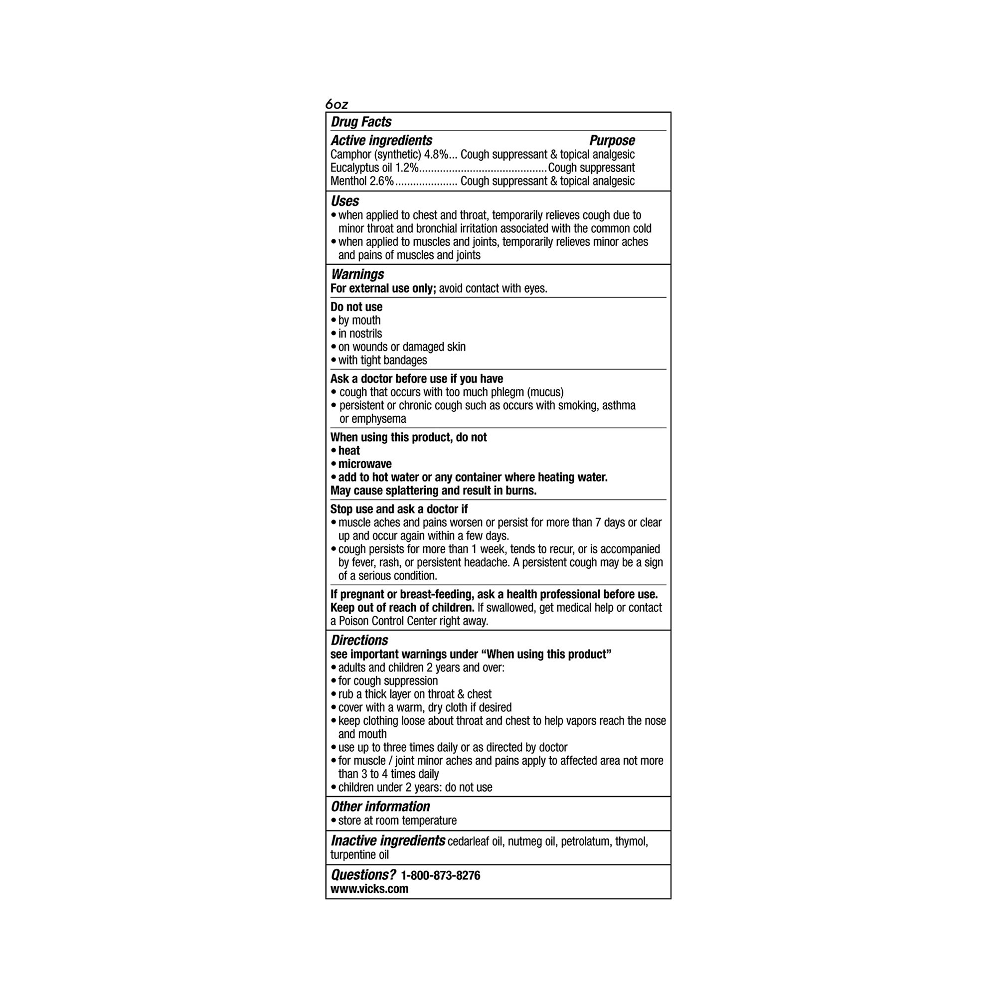 Procter & Gamble - 37000054406 Vicks® VapoRub® Camphor / Menthol / Eucalyptus Oil Chest Rub