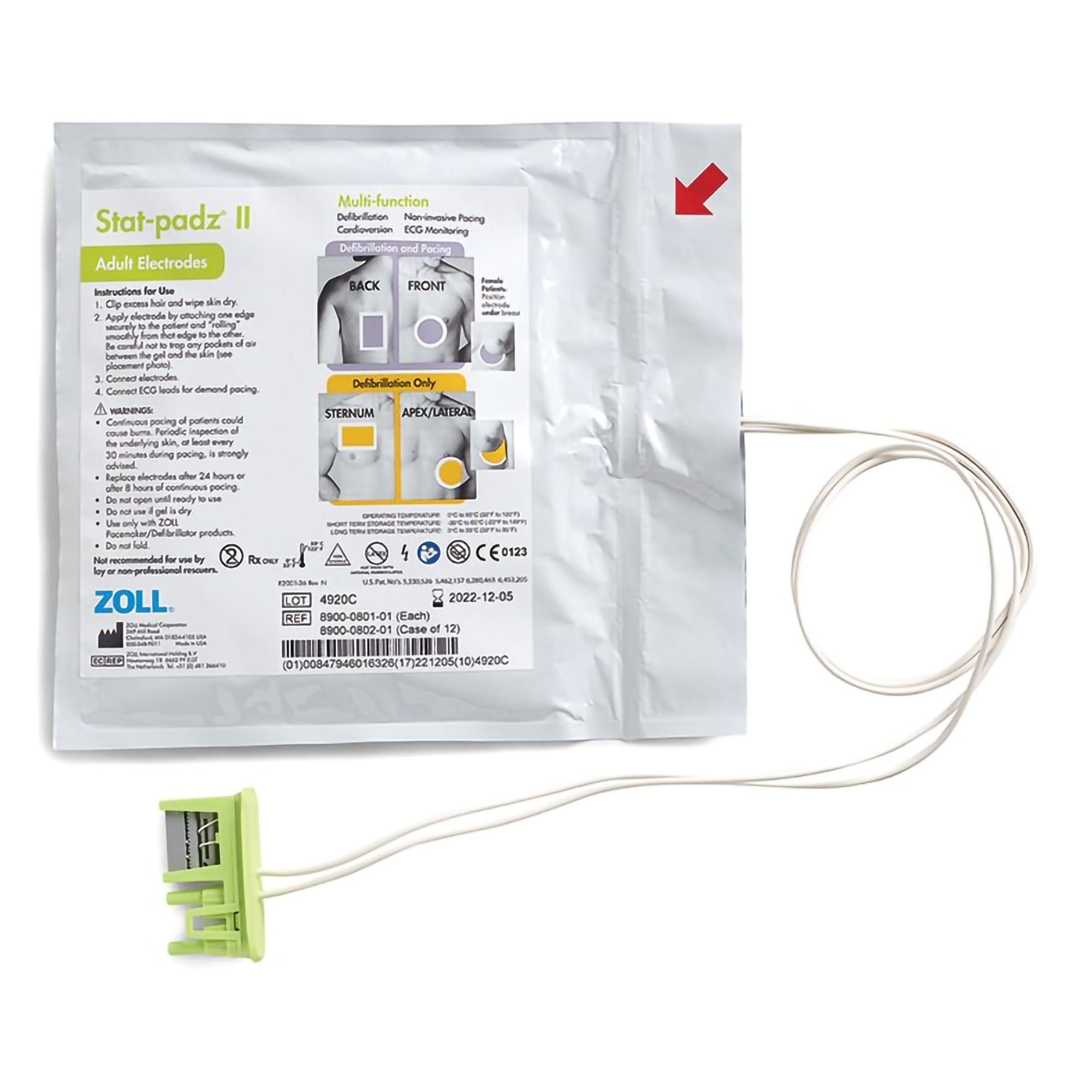 Zoll Medical - 8900-0801-01 AED Defibrillator Pad Stat Padz® Plug Connector Adult