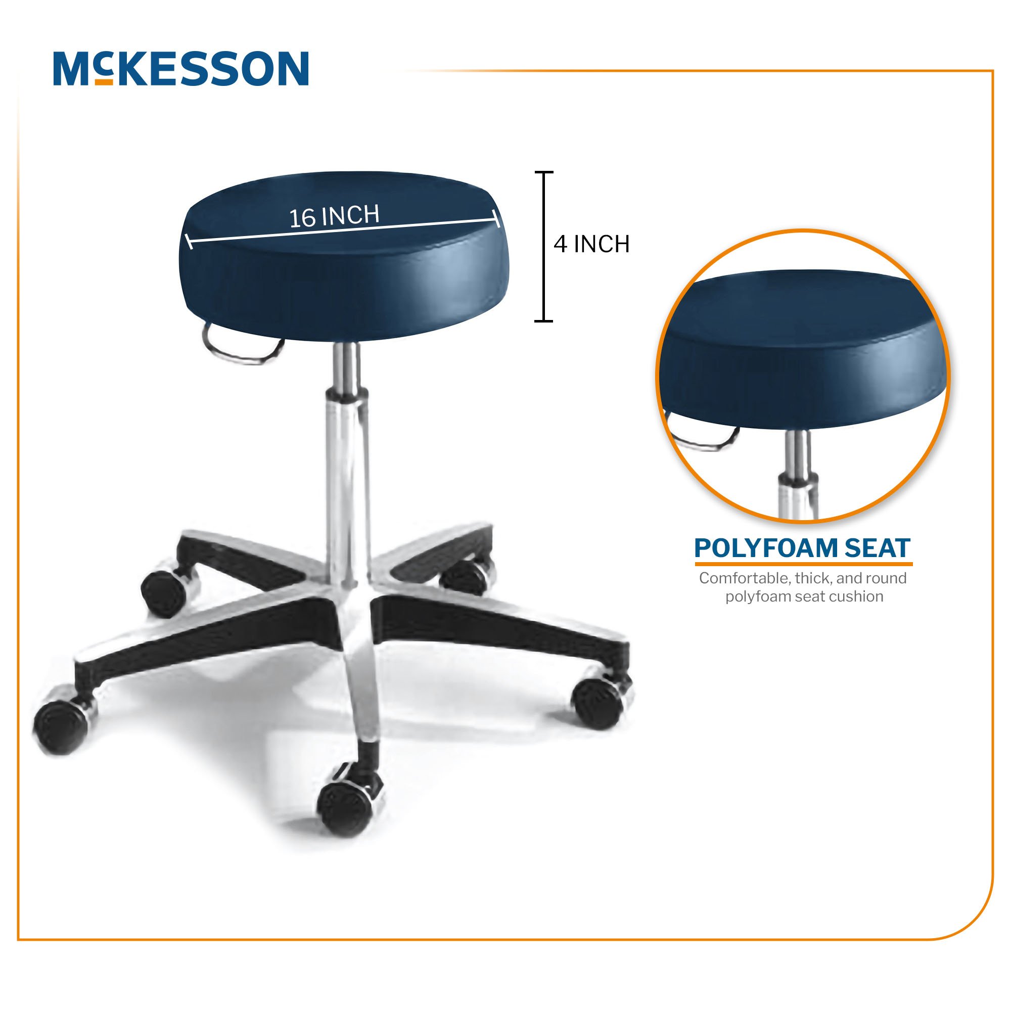 McKesson Brand 81-11001LV003 - McKesson Round Pneumatic Exam Stool, Blue, without Backrest - 1/Each