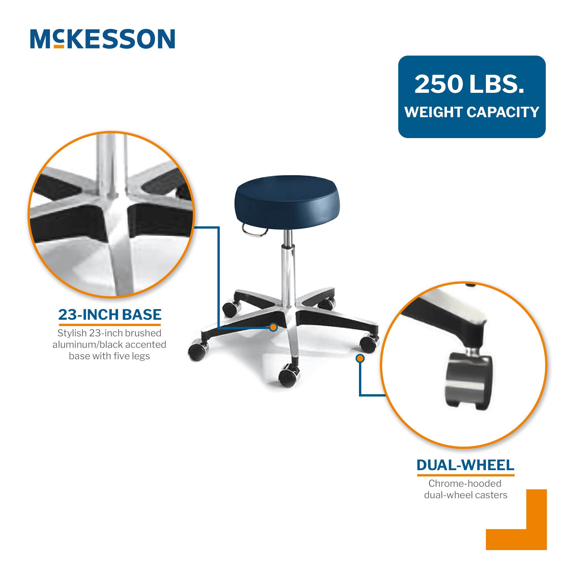 McKesson Brand 81-11001LV003 - McKesson Round Pneumatic Exam Stool, Blue, without Backrest - 1/Each