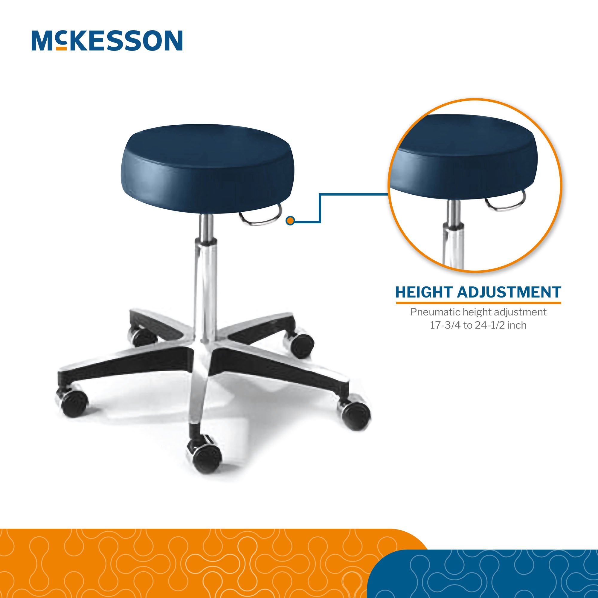 McKesson Brand 81-11001LV003 - McKesson Round Pneumatic Exam Stool, Blue, without Backrest - 1/Each