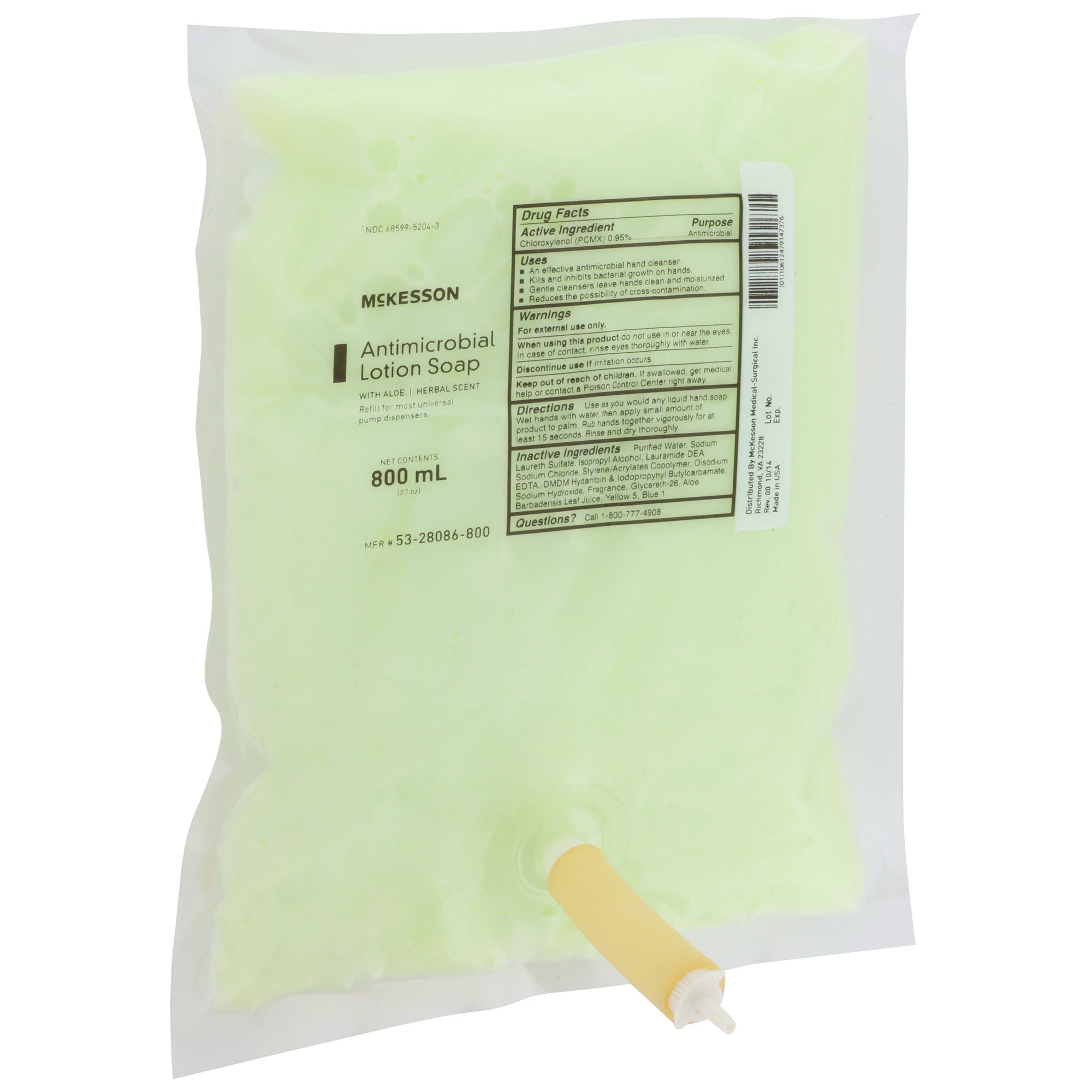 McKesson Brand 53-28086-800 - McKesson Antimicrobial Lotion Soap, Herbal Scent, 800 mL, Dispenser Refill Bag - 1/Case