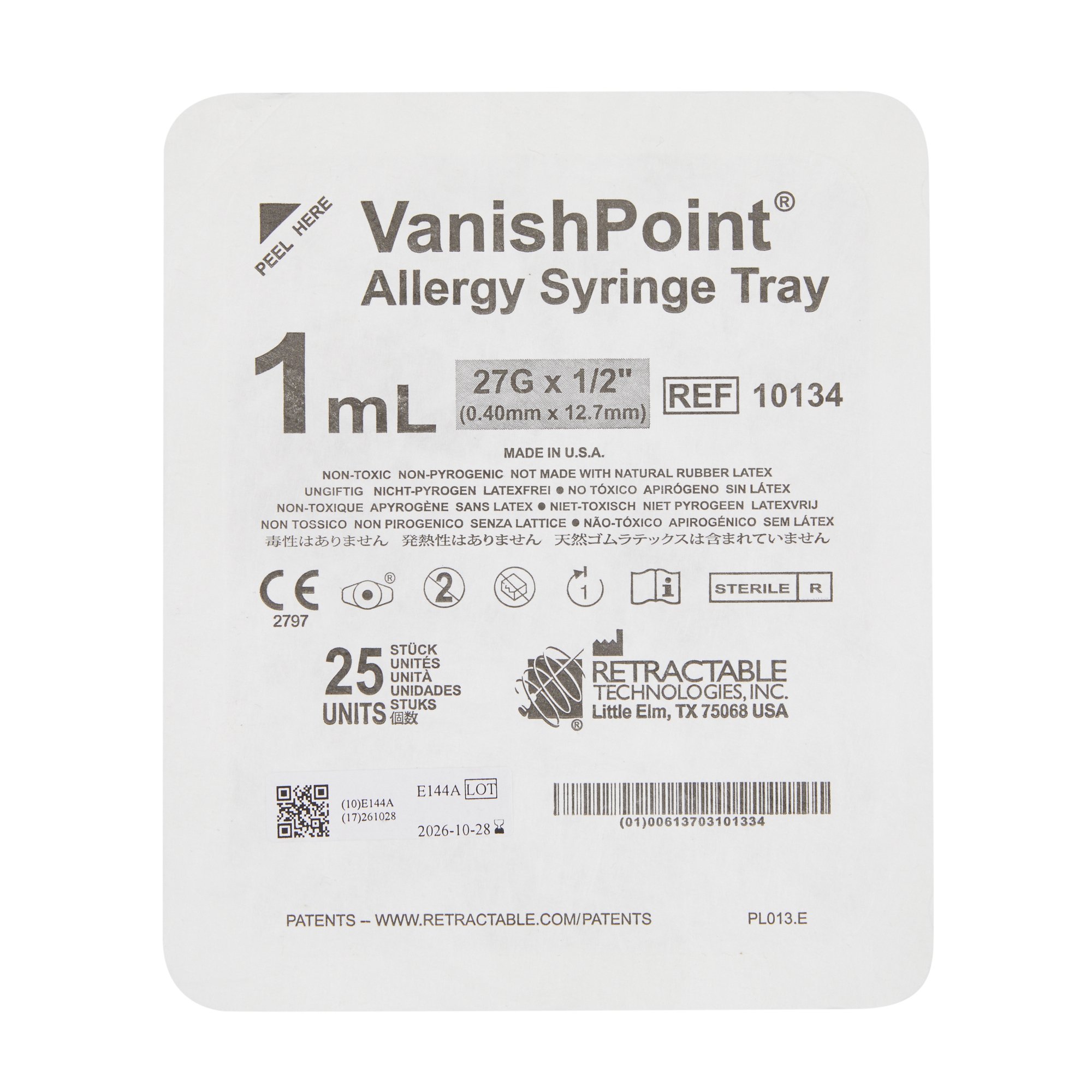 Retractable Technologies - 10134 VanishPoint® Safety Allergy Tray