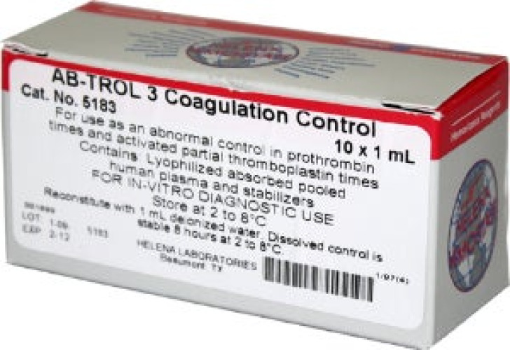 Helena Laboratories - 5183 Hemostasis Control Ab-Trol™ 3 PT / APTT / Fibrinogen Assays Moderately Elevated 10 X 1 mL