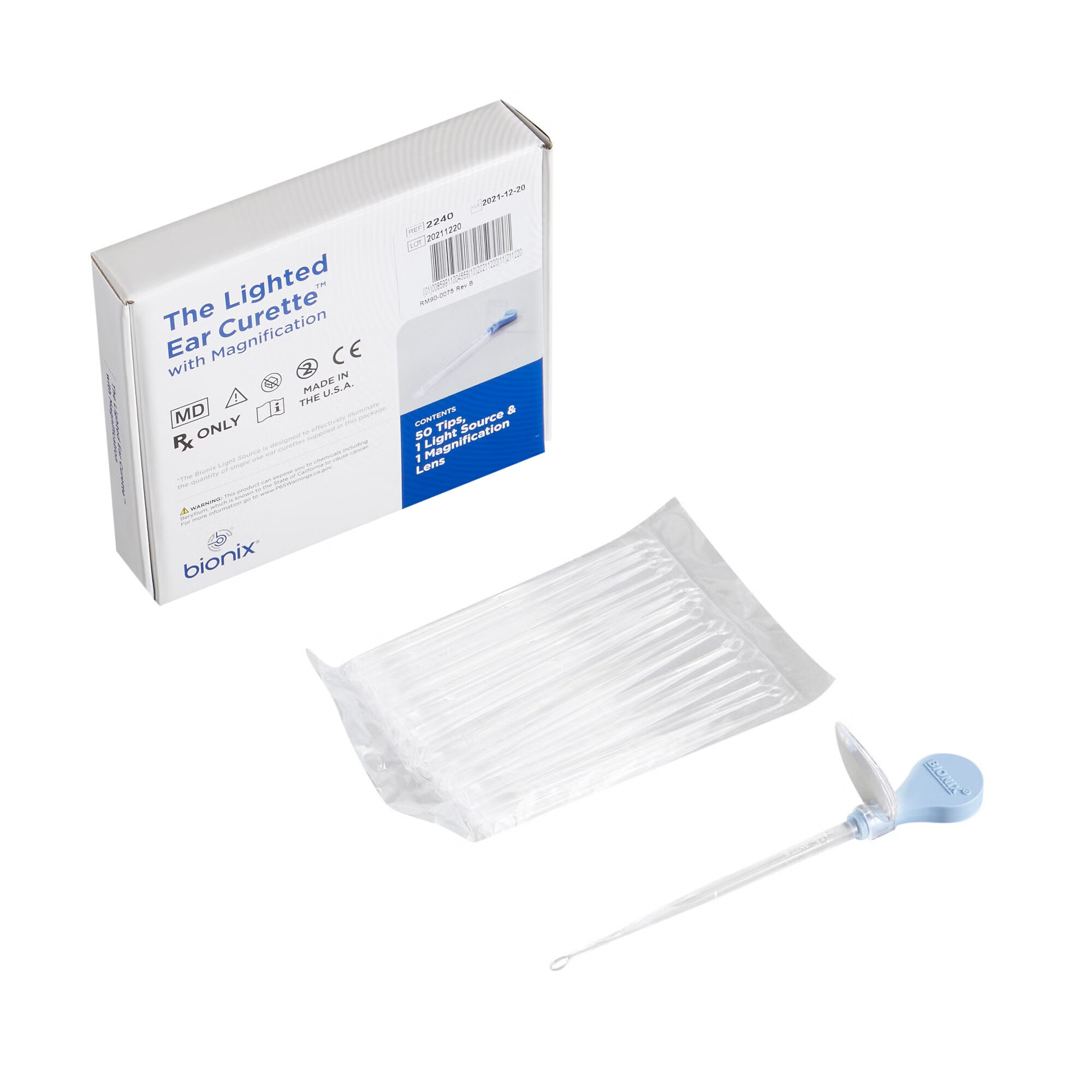 Bionix - 2240 Ear Curette Kit with Non-Rechargeable Light FlexLoop® Round Handle 4 mm Tip Curved Flexible Oval Loop Tip