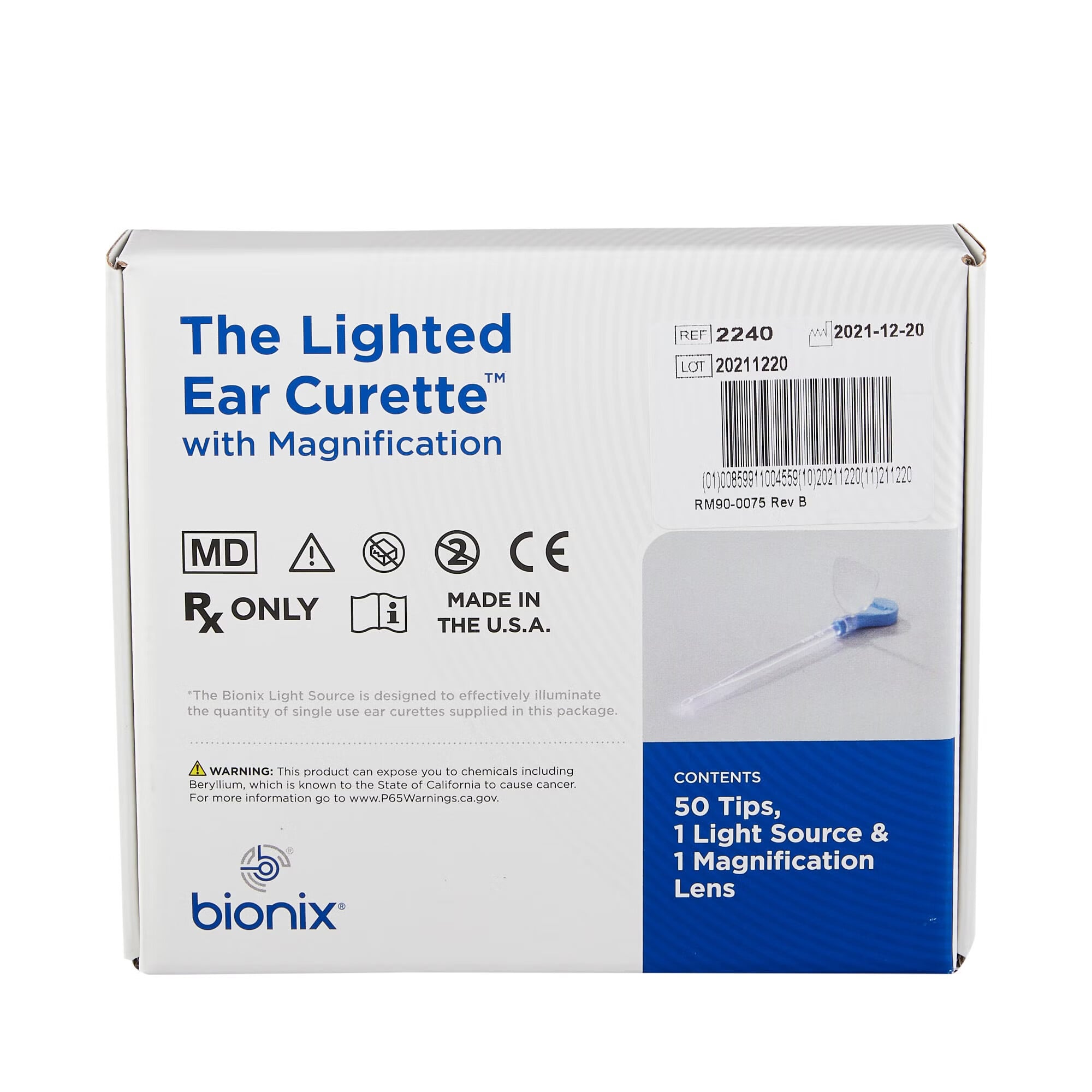 Bionix - 2240 Ear Curette Kit with Non-Rechargeable Light FlexLoop® Round Handle 4 mm Tip Curved Flexible Oval Loop Tip