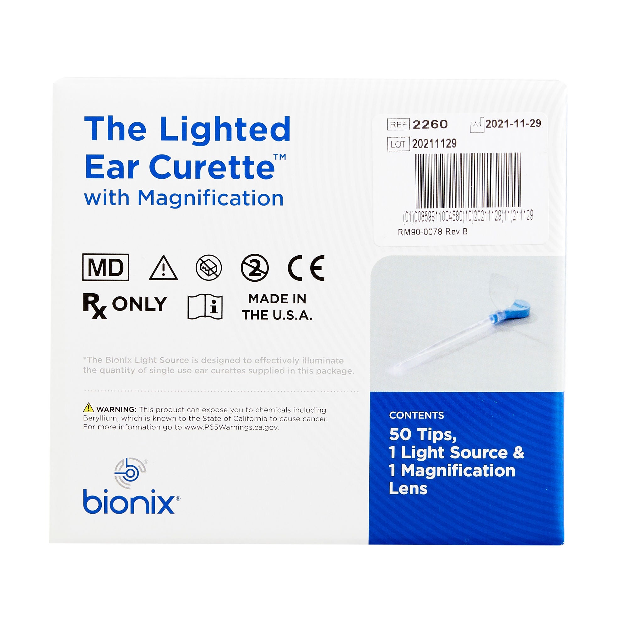 Bionix - 2260 Ear Curette Kit with Non-Rechargeable Light InfantScoop® Round Handle 2 mm Tip Straight Oval Cup Tip