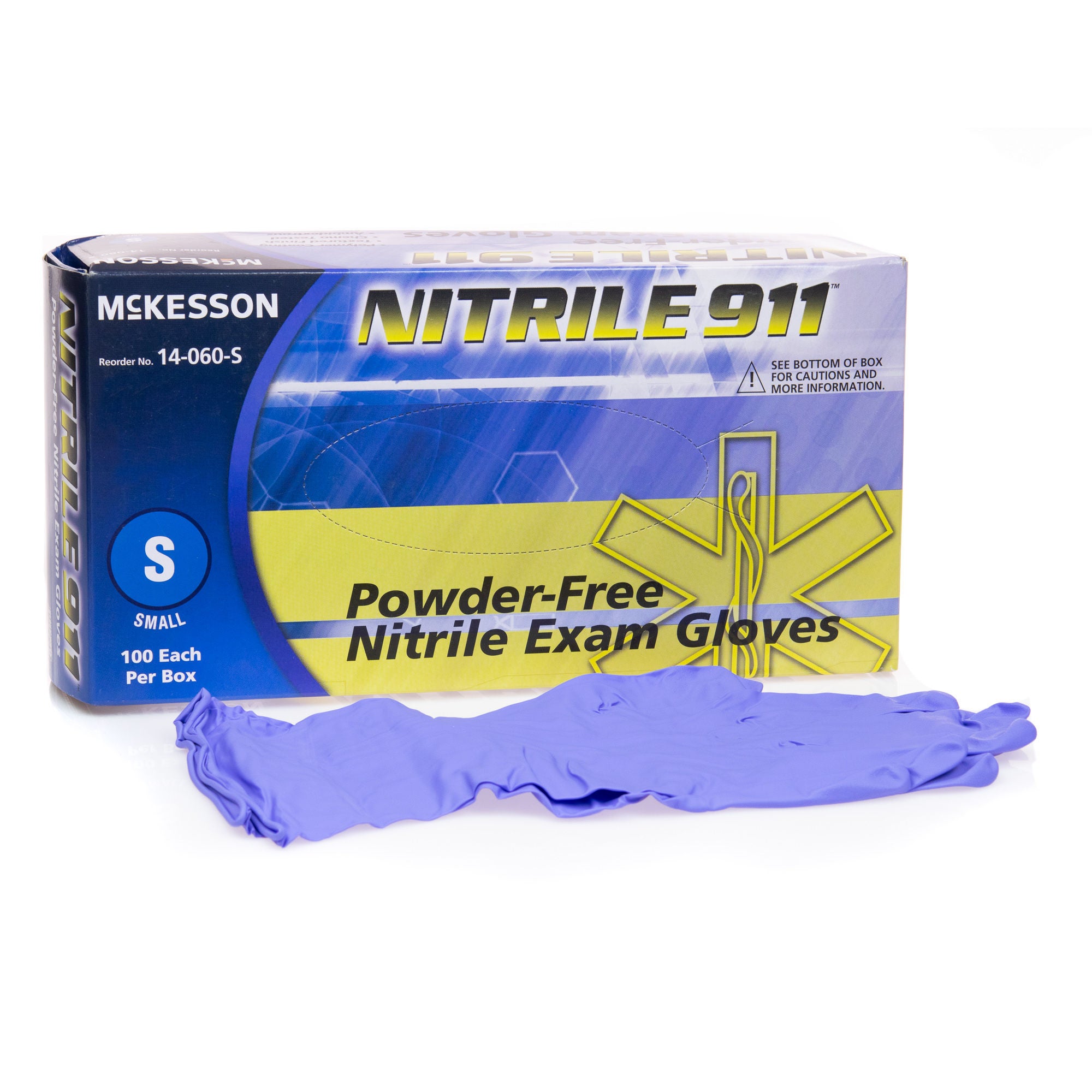 McKesson Brand - 14-060-S Exam Glove McKesson NITRILE 911™ Small 100 per Box NonSterile Nitrile Standard Cuff Length Textured Fingertips Blue Chemo Tested