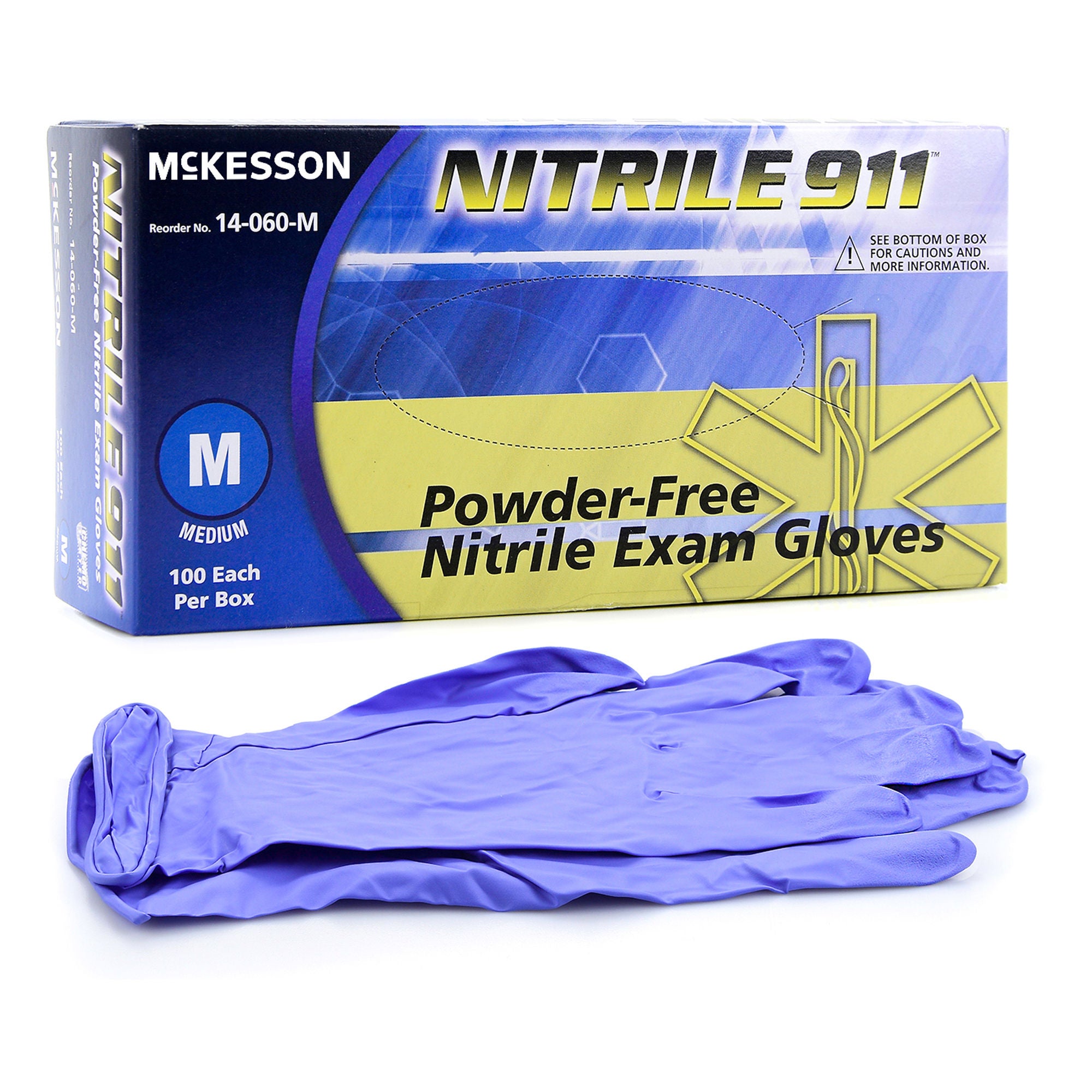 McKesson Brand - 14-060-M Exam Glove McKesson NITRILE 911™ Medium 100 per Box NonSterile Nitrile Standard Cuff Length Textured Fingertips Blue Chemo Tested