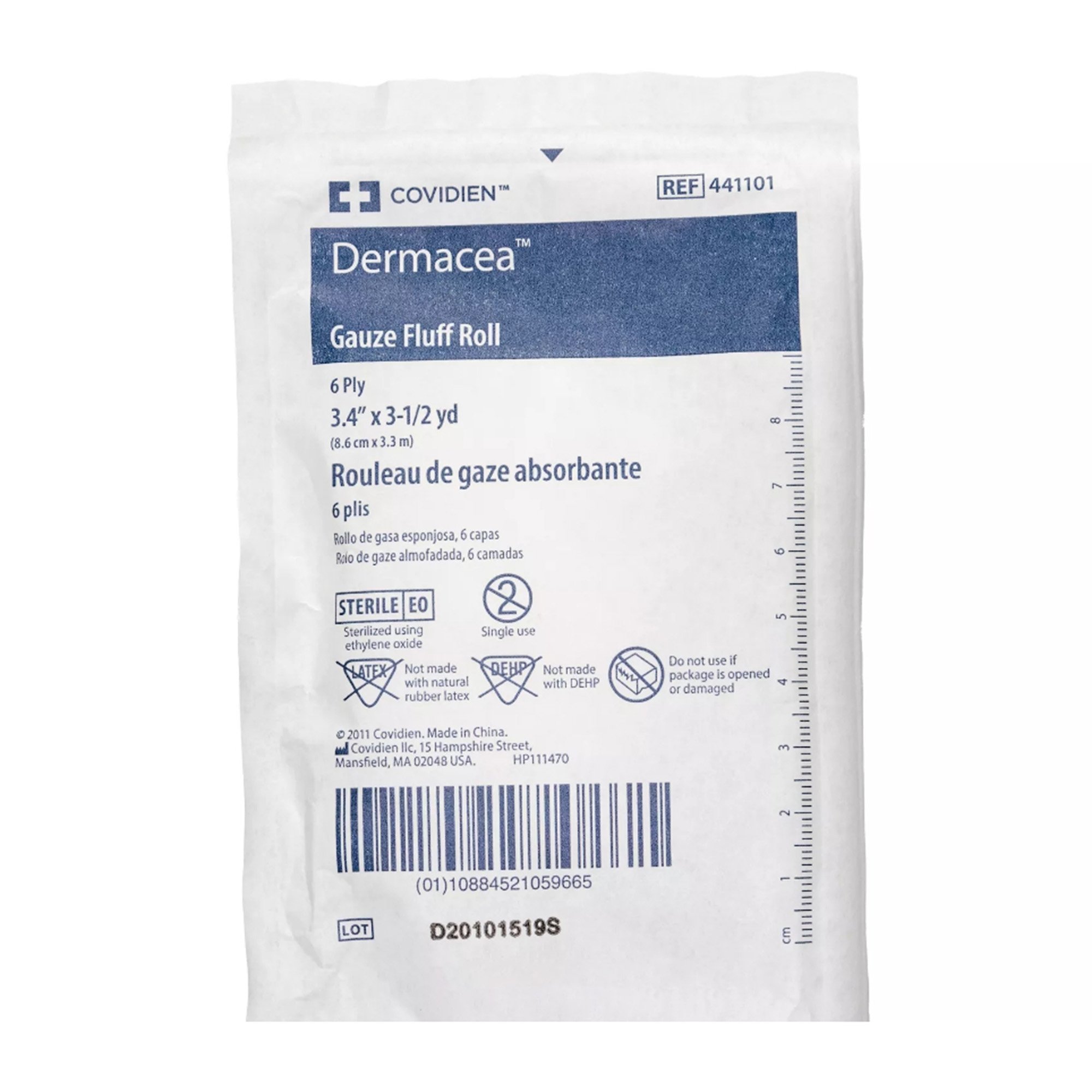Cardinal 441101 - Dermacea™ Sterile Fluff Bandage Roll, 3-2/5 Inch x 3-1/2 Yard, 6-Ply - 1/Roll, 96/Case