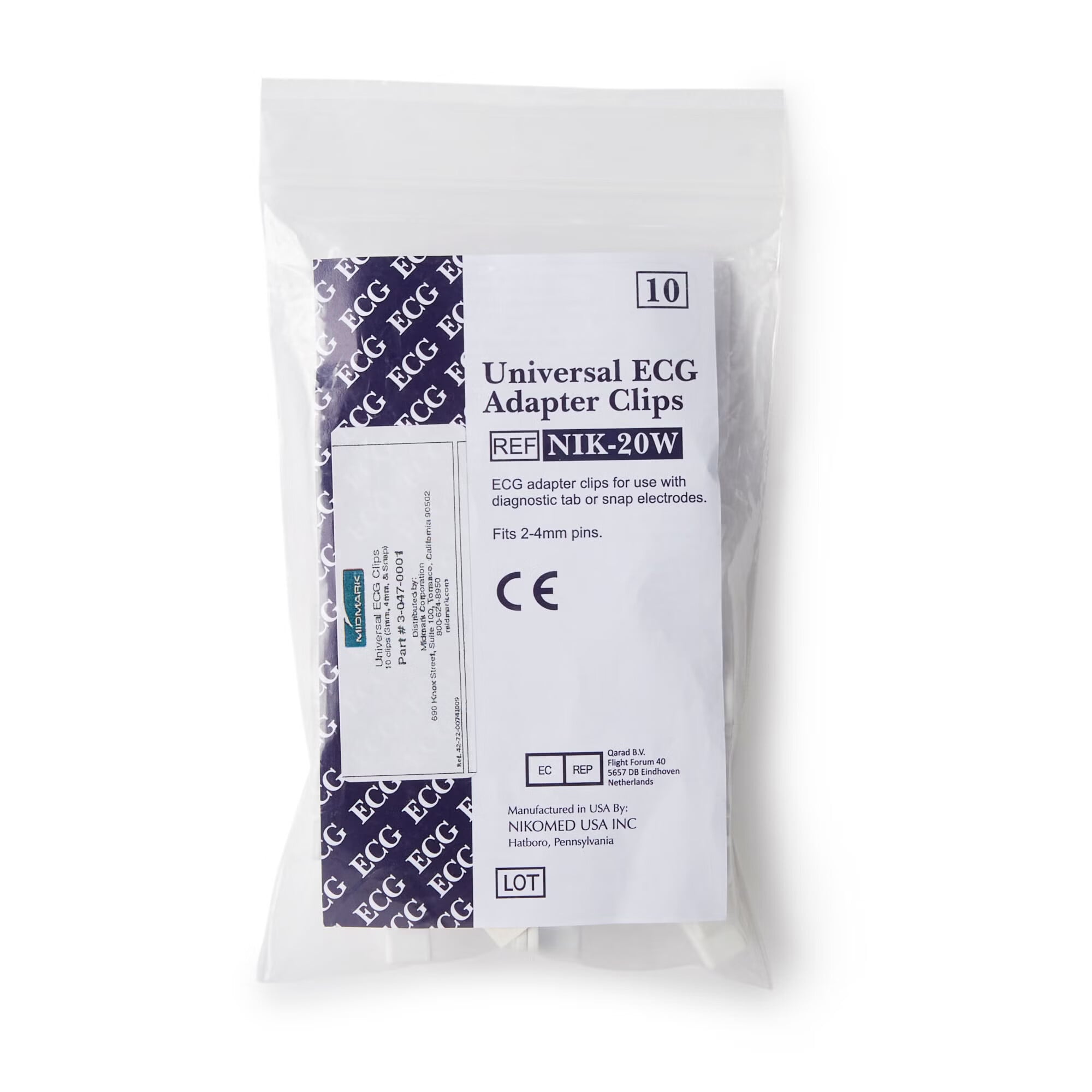 Midmark - 3-047-0001 Universal ECG Clips Midmark® Fits 3mm and 4mm + Snap For use with Digital ECG and IQecg