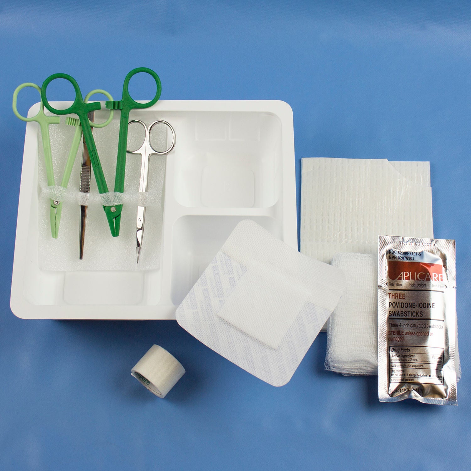 Medline - SUT8265 Suture Set Centurion® (1) Tray, 3 Compartment, (1) Instrument Holder, (1) Kelly Hemostat 5 Inch Curved Plastic, (1) Dressing Forcep Serrated, (1) Needle Holder Plastic, (1) Iris Scissor Straight,