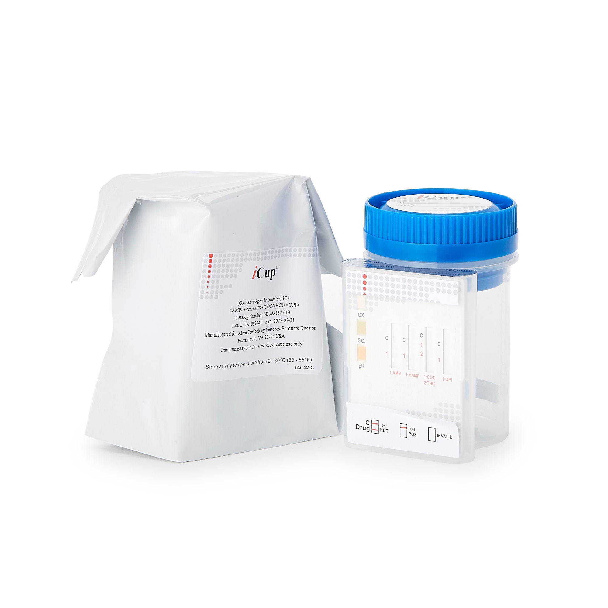 Abbott Rapid Dx North America LLC - I-DUA-157-013 Drugs of Abuse Test Kit iCup® A.D. AMP, COC, mAMP/MET, OPI, THC (OX, pH, SG) 25 Tests CLIA Non-Waived