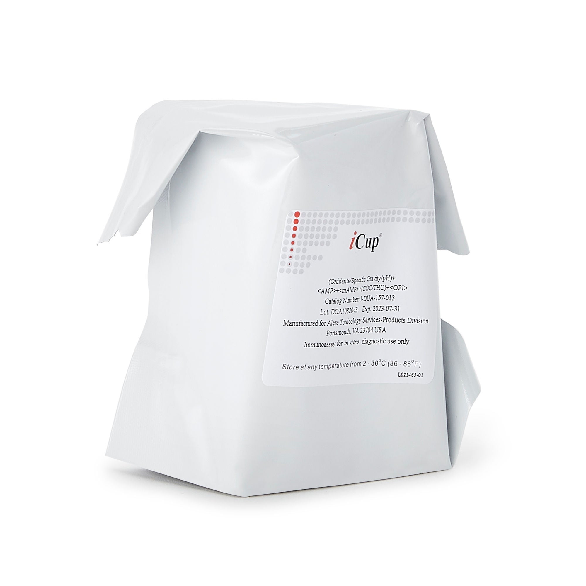 Abbott Rapid Dx North America LLC - I-DUA-157-013 Drugs of Abuse Test Kit iCup® A.D. AMP, COC, mAMP/MET, OPI, THC (OX, pH, SG) 25 Tests CLIA Non-Waived