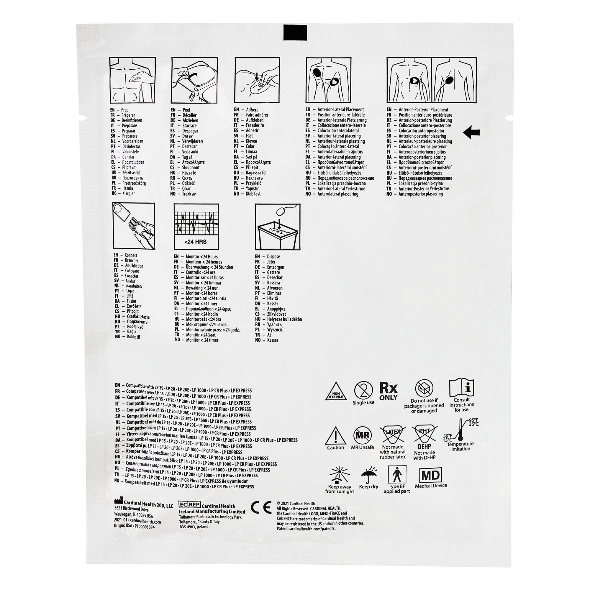 Cardinal - 22550R- AED Defibrillator Pad Medi-Trace™ Plug Connector Adult