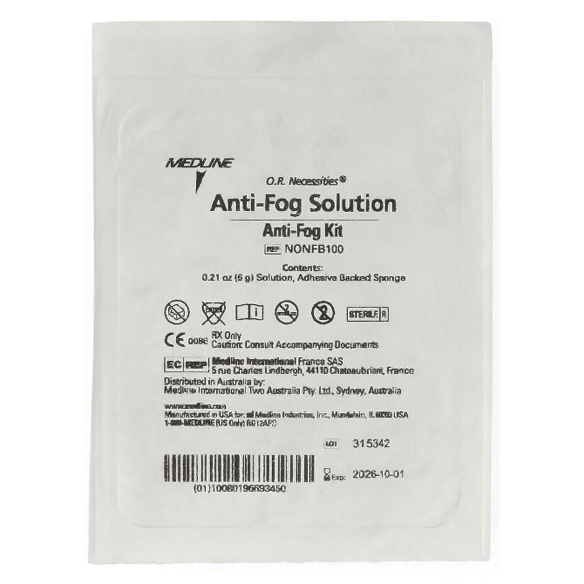 Medline - NONFB100 Antifog Pack Fog Buster™ Large 4.5 cm X 4.5 cm Sponge, Soft