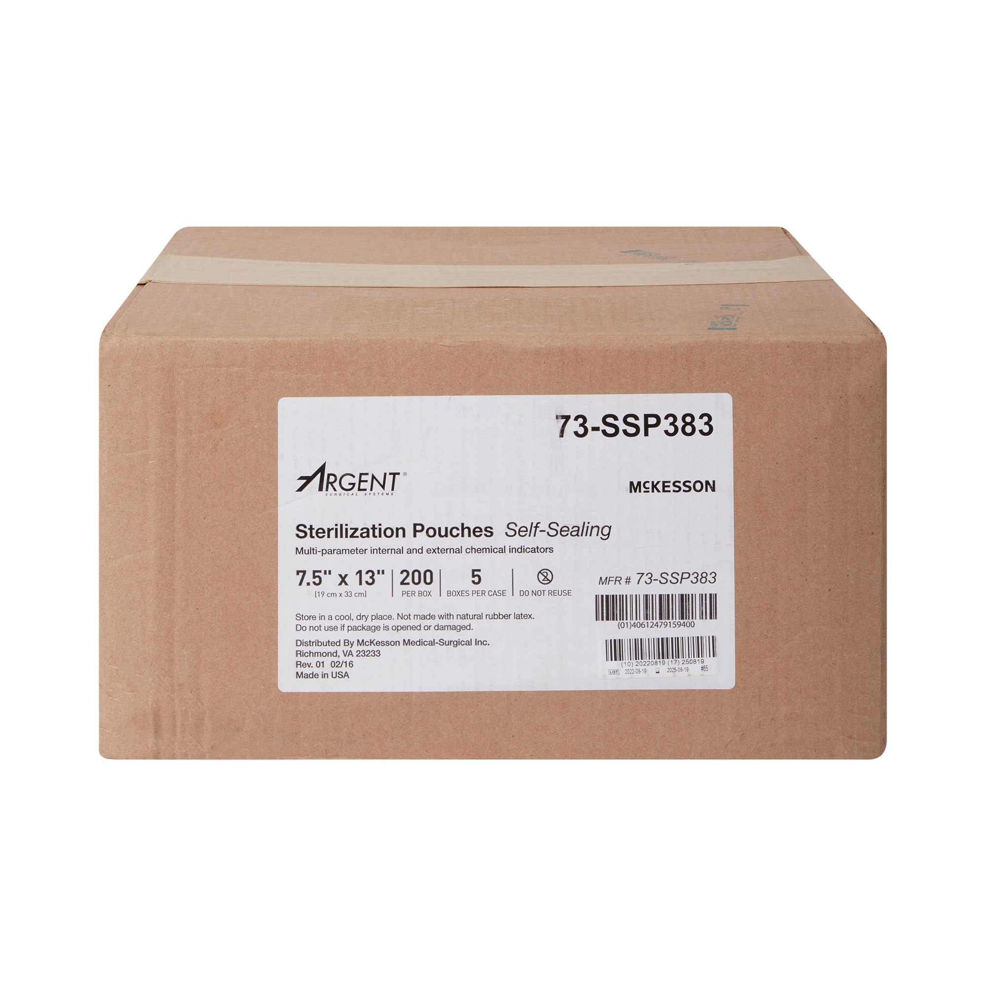McKesson Brand 73-SSP383 - McKesson Argent® Sure-Check® Sterilization Pouch, 7.5 x 13 Inch - 200/Box, 1000/Case