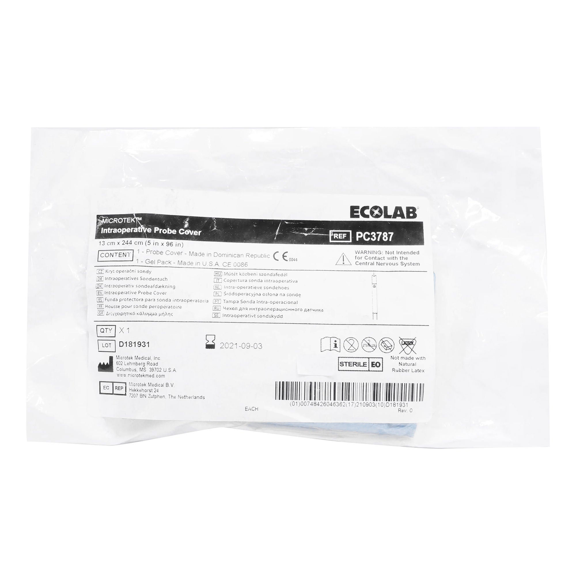 Medline - PC3787 Ultrasound Probe Cover Kit Eclipse® 5 X 96 Inch Latex Sterile Folded