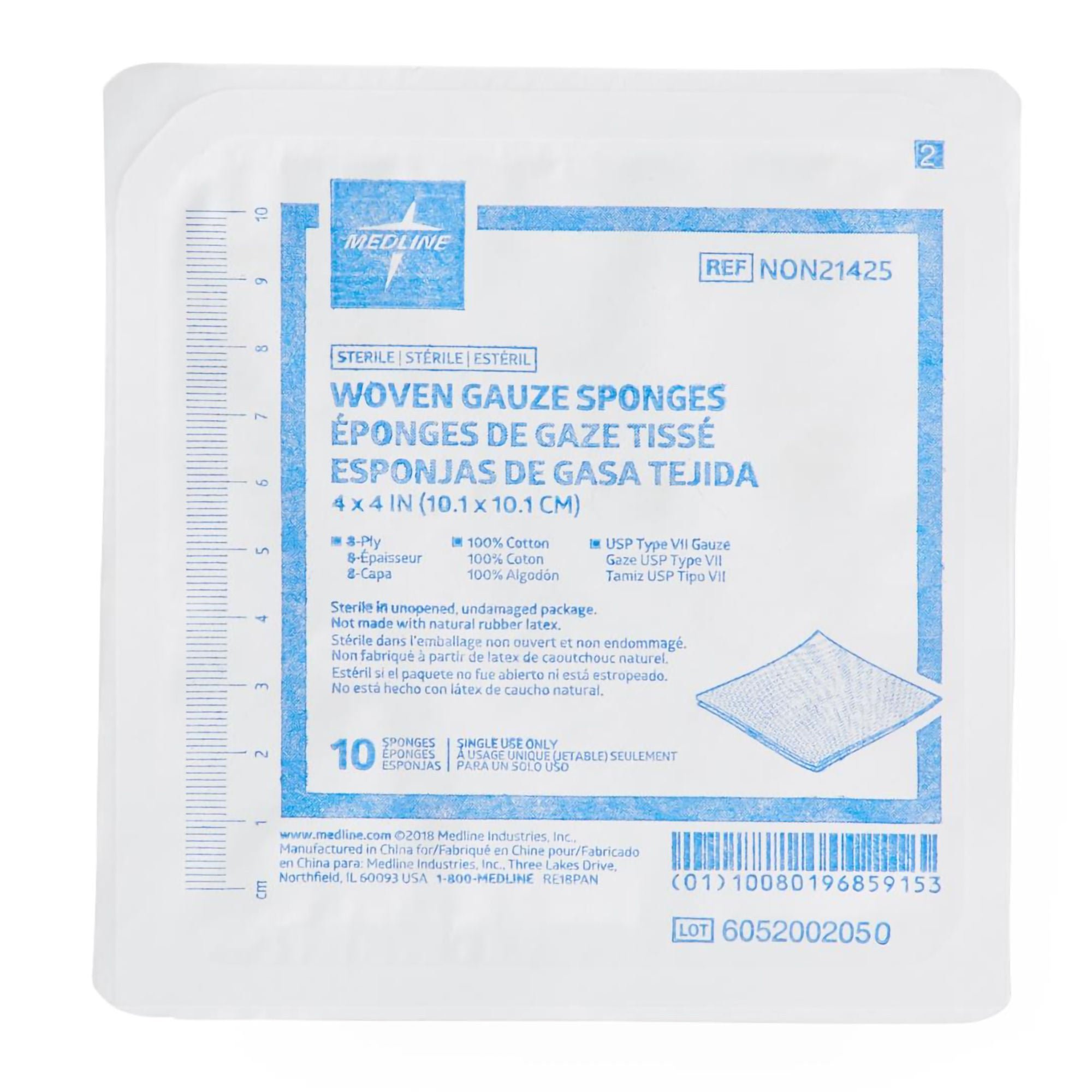 Medline - NON21425 Gauze Sponge Medline 4 X 4 Inch 8-Ply Sterile 10 per Tray