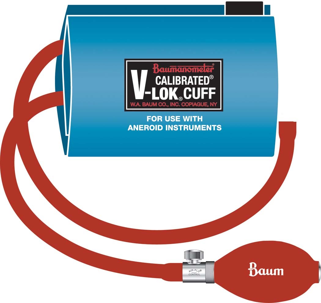 W.A. Baum - 1820ACNL Reusable Blood Pressure Cuff and Bulb Calibrated® V-Lok® 25 to 35 cm Arm Polyester Fabric Cuff Adult Cuff