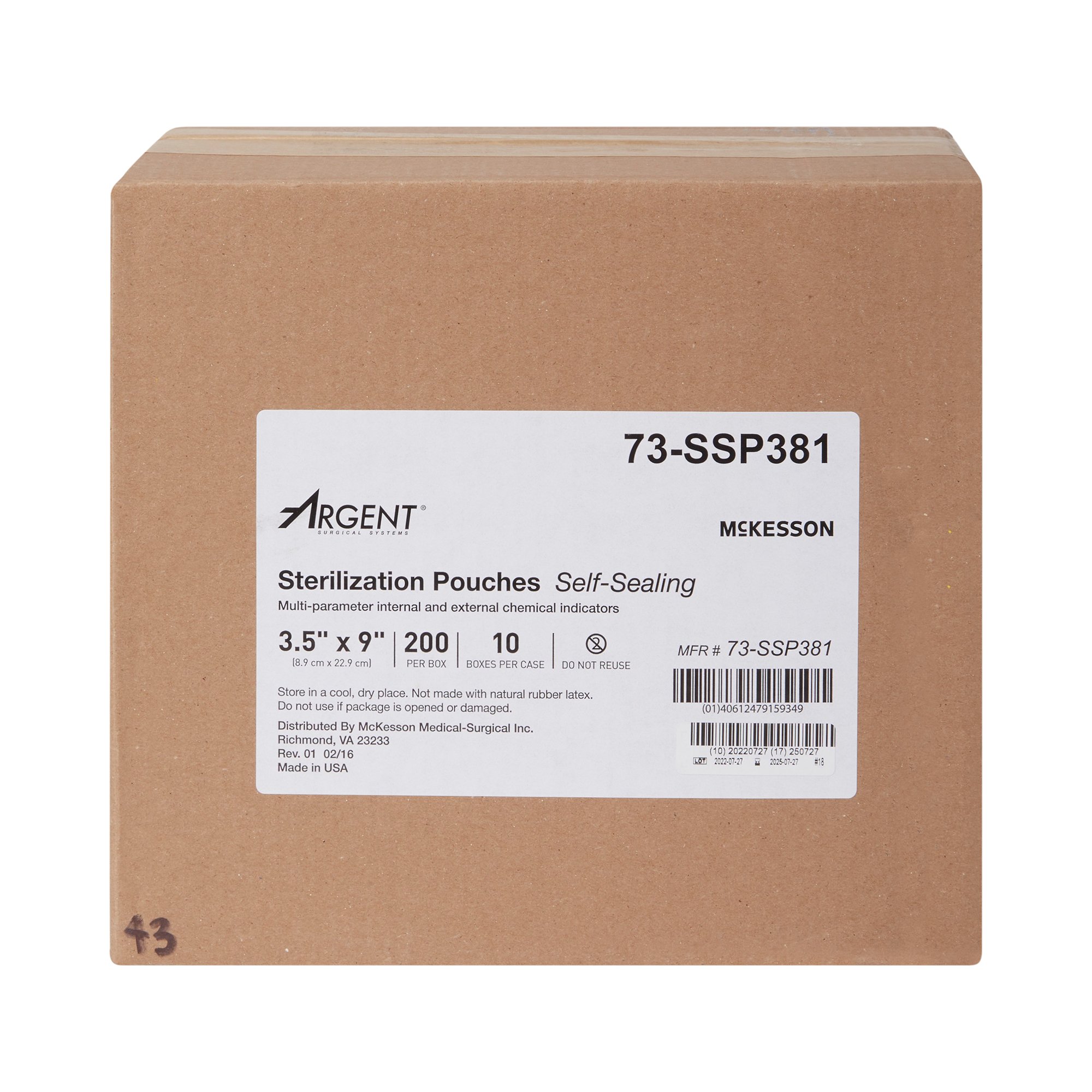 McKesson Brand 73-SSP381 - McKesson Argent® Sure-Check® Sterilization Pouch, 3.5 x 9 Inch - 1/Box, 10/Case
