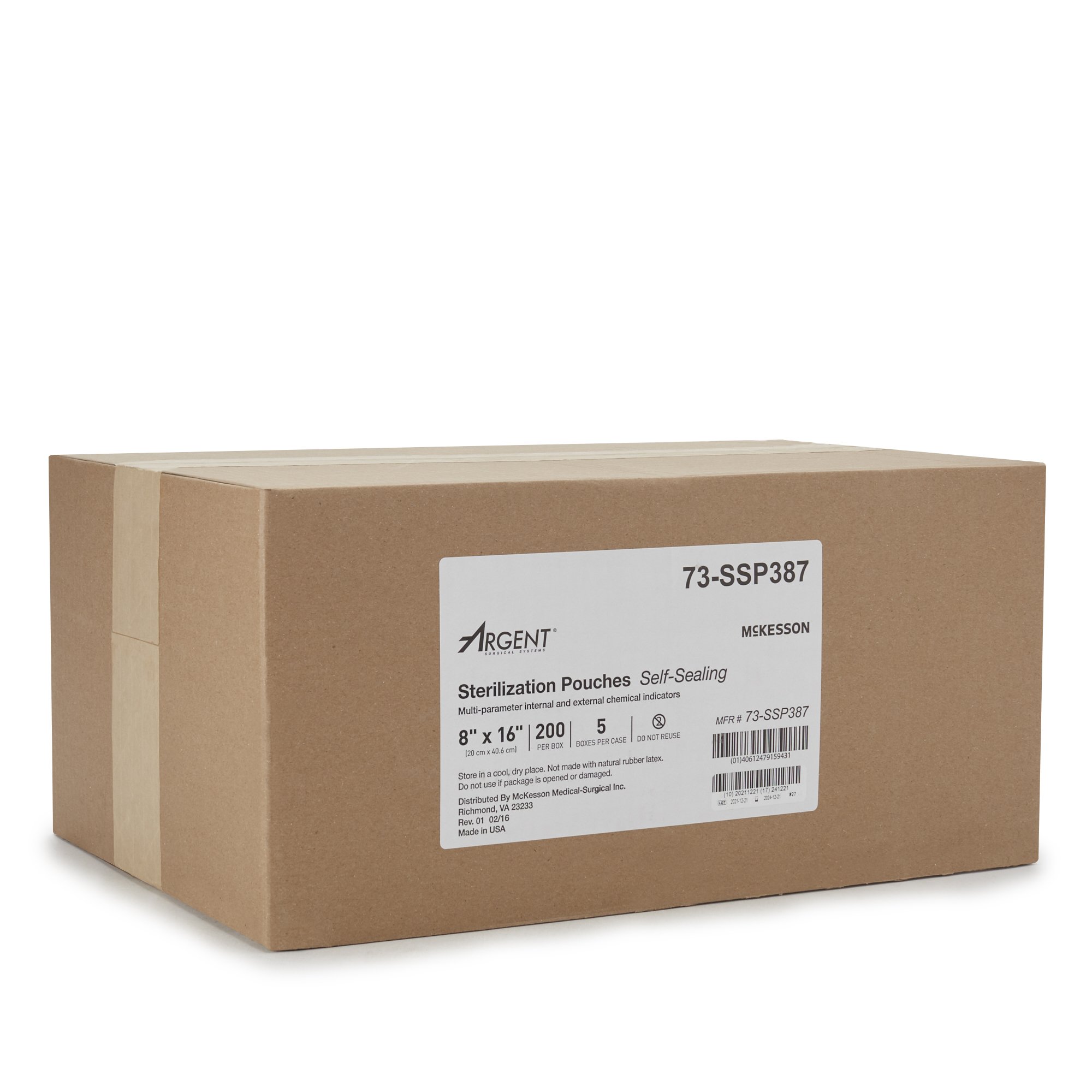 McKesson Brand 73-SSP387 - McKesson Argent® Sure-Check® Sterilization Pouch, 8 x 16 Inch - 1/Box, 5/Case