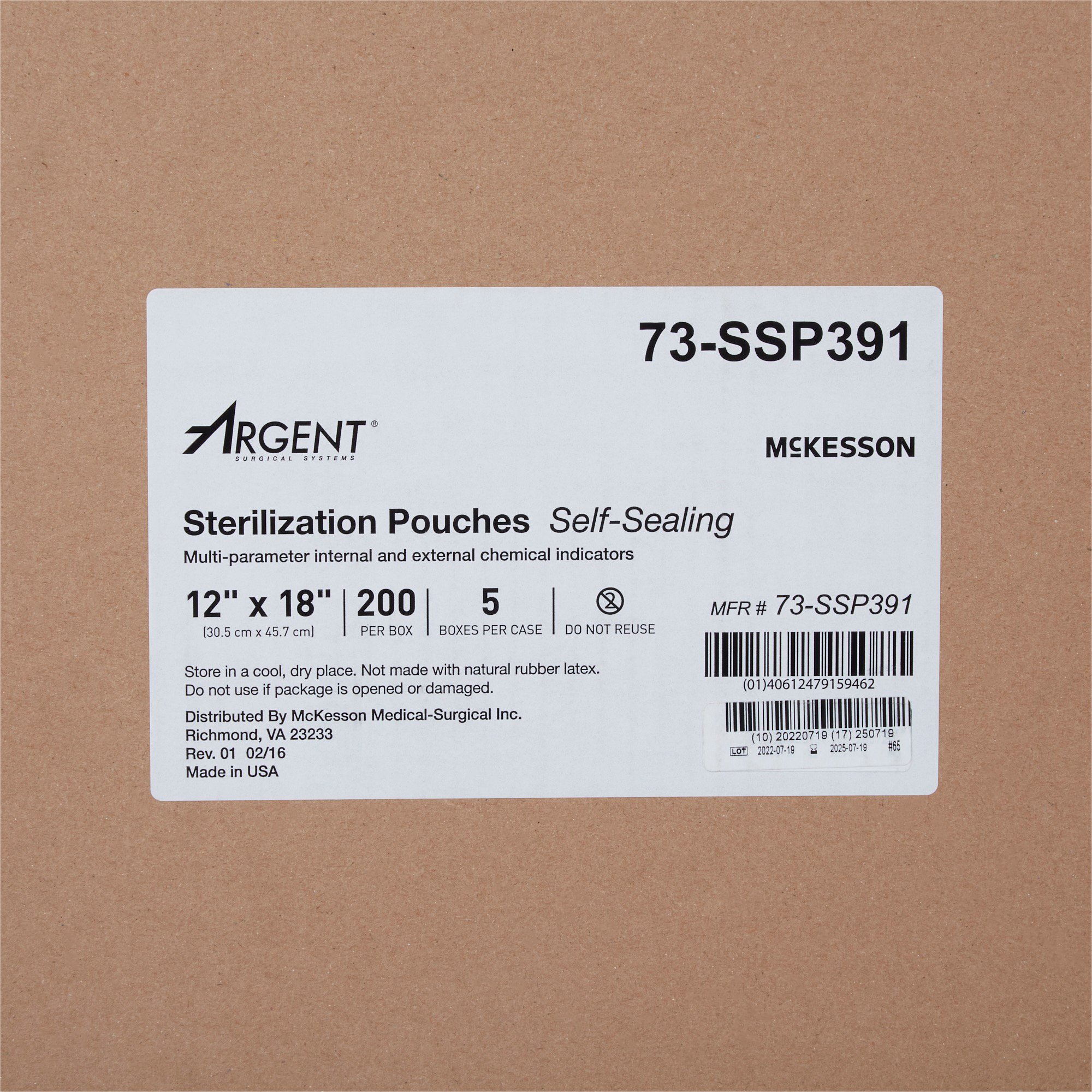 McKesson Brand 73-SSP391 - McKesson Argent® Sure-Check® Sterilization Pouch, 12 x 18 Inch - 1/Box, 5/Case