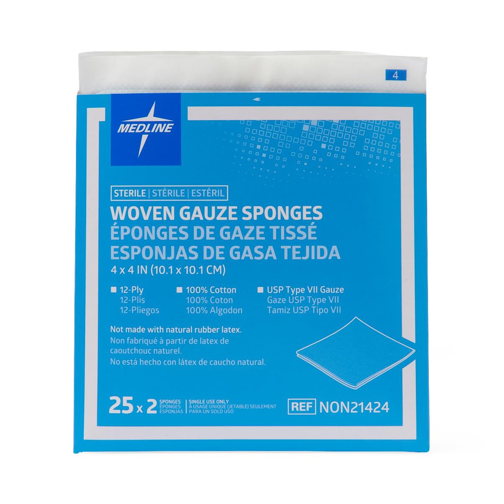 Medline NON21424 - Sterile USP Type VII Gauze Sponge, 4 x 4 Inch, 12-Ply - 25/Box, 600/Case