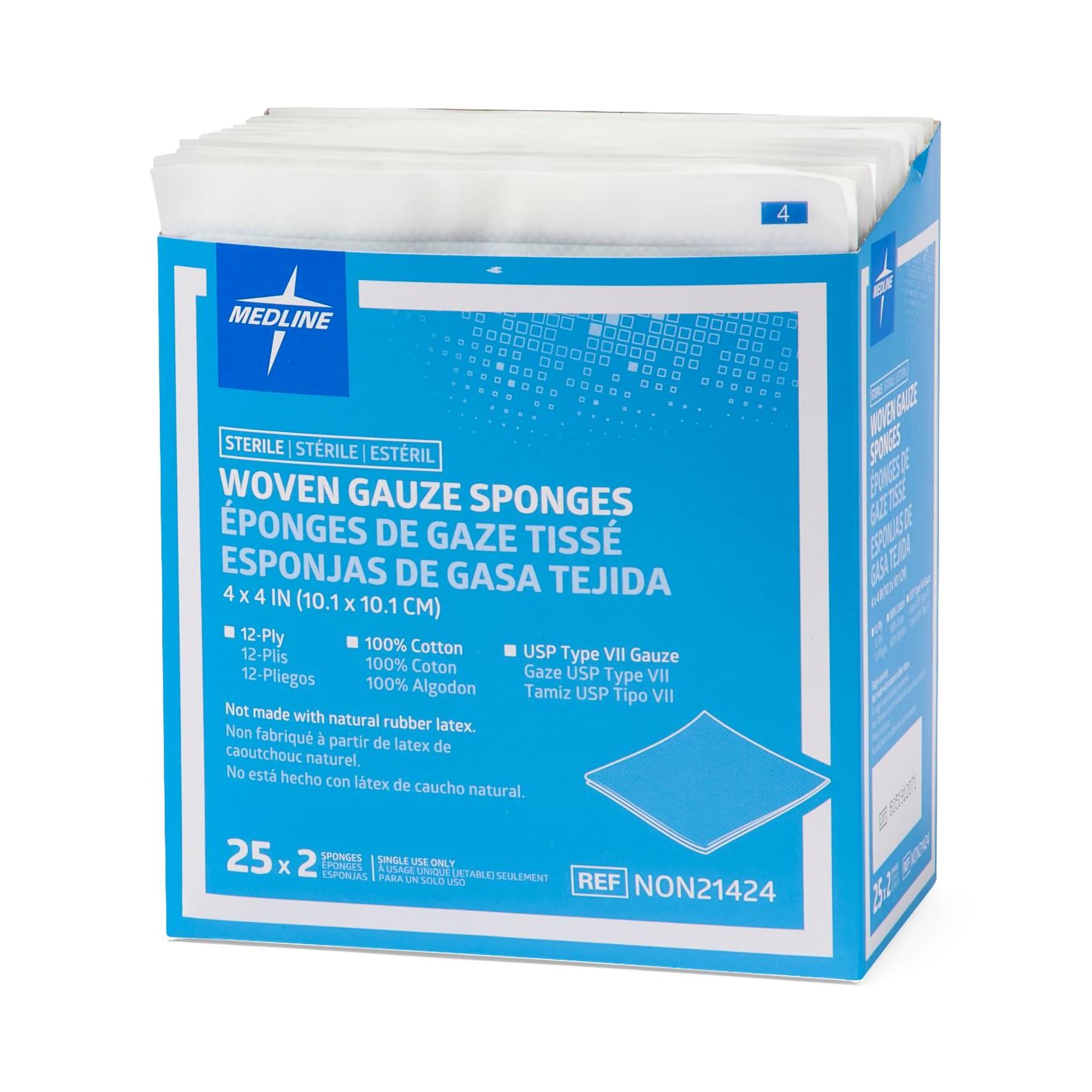 Medline NON21424 - Sterile USP Type VII Gauze Sponge, 4 x 4 Inch, 12-Ply - 25/Box, 600/Case