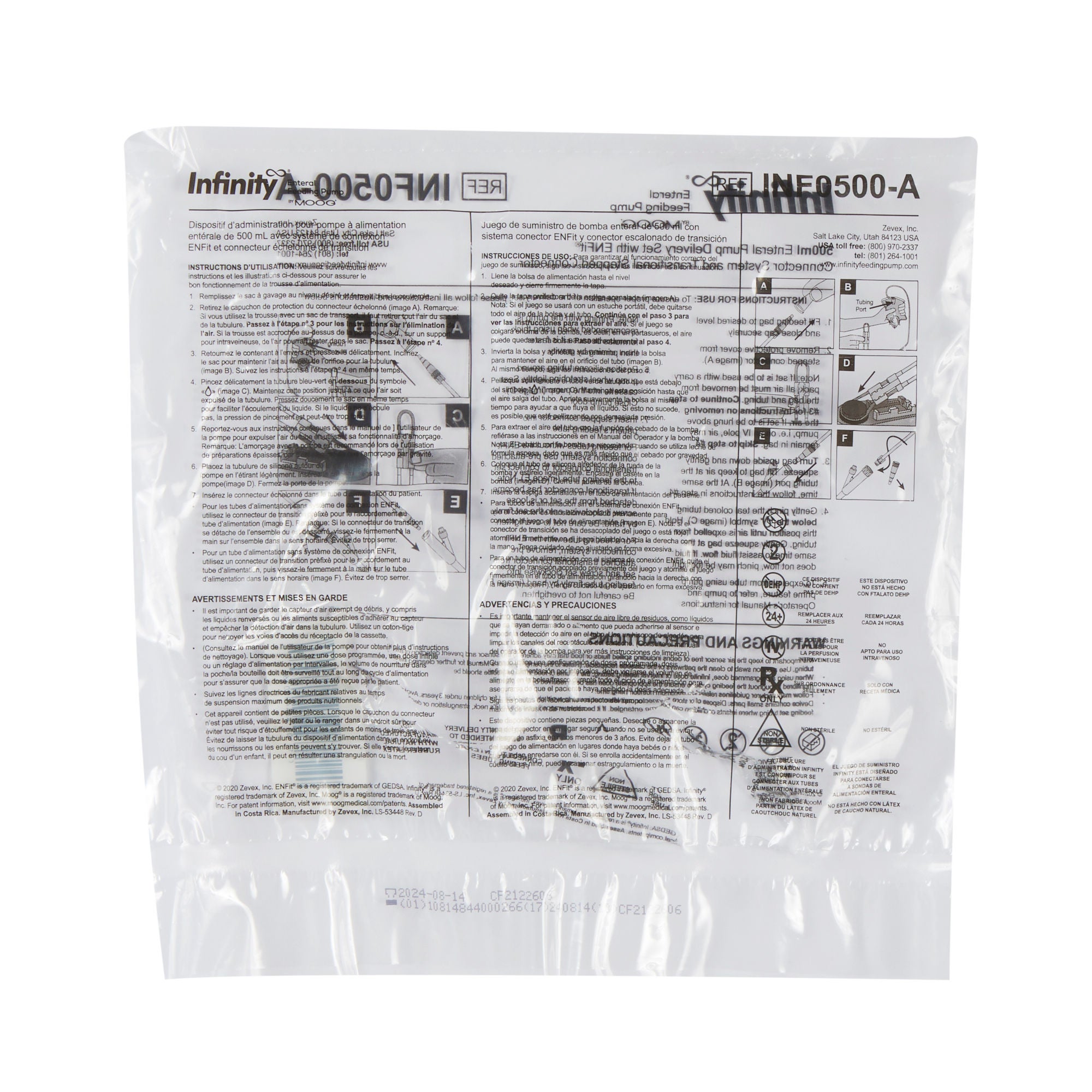 Zevex - INF0500-A Enteral Feeding Pump Bag Set EnteraLite® Infinity® 500 mL Silicone NonSterile